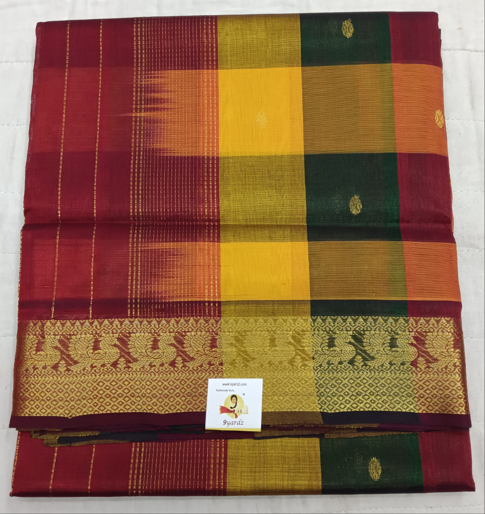 Pure silk cotton zari  Pazhum Pazhamum Check
