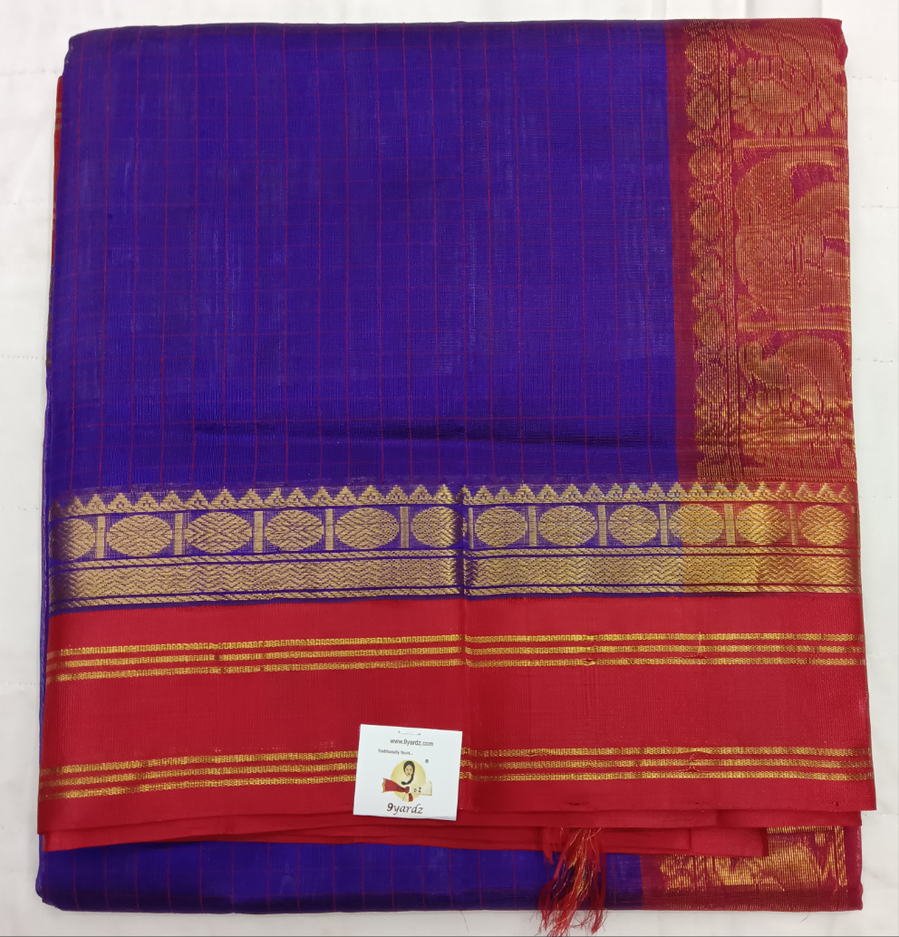 Pure Silk Cotton Korvai 6Yards - Thread Checked