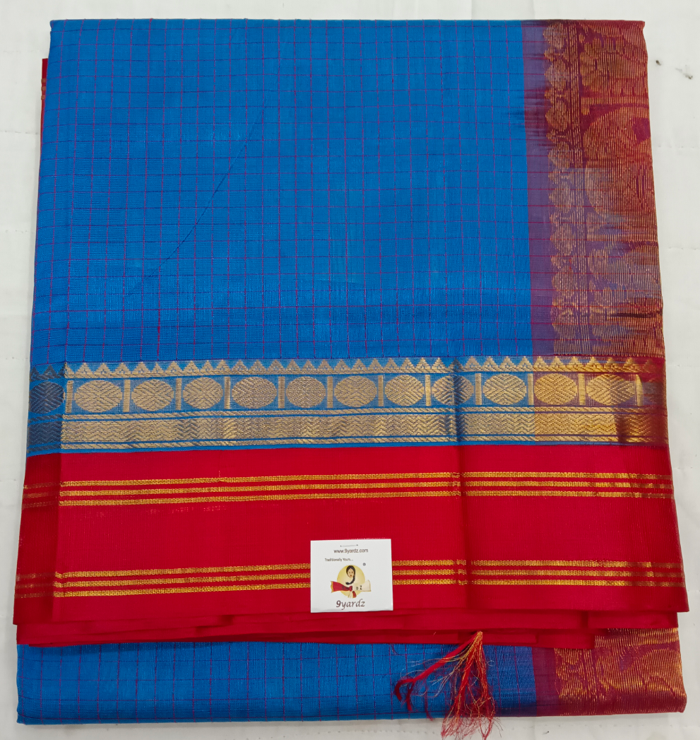 Pure Silk Cotton Korvai 6Yards - Thread Checked