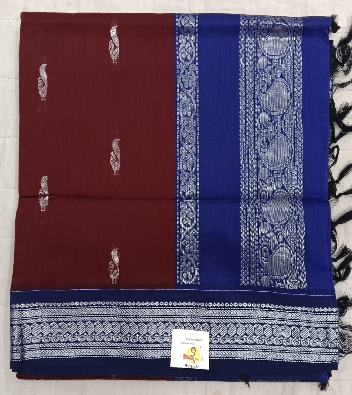 Kalyani cotton Silver zari 6yardz