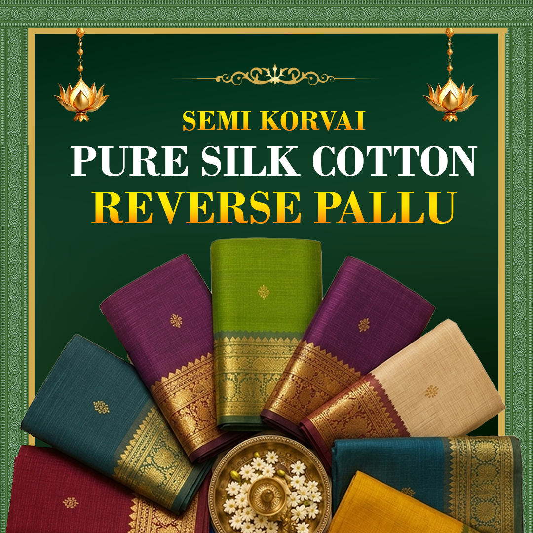 Pure Silk Cotton - Reverse pallu - Semi Korvai