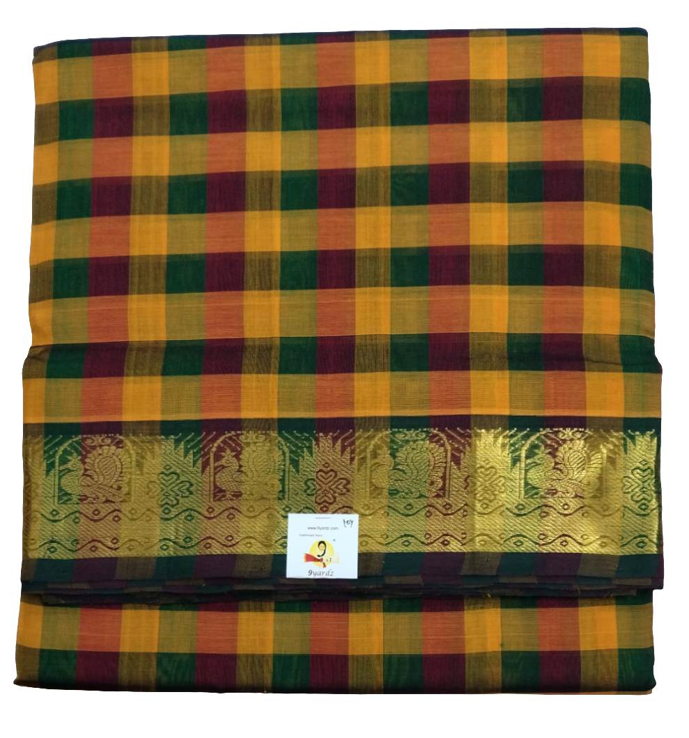 Pure silk cotton- palum pazhamum kattam with butta, 10yards (madisar)