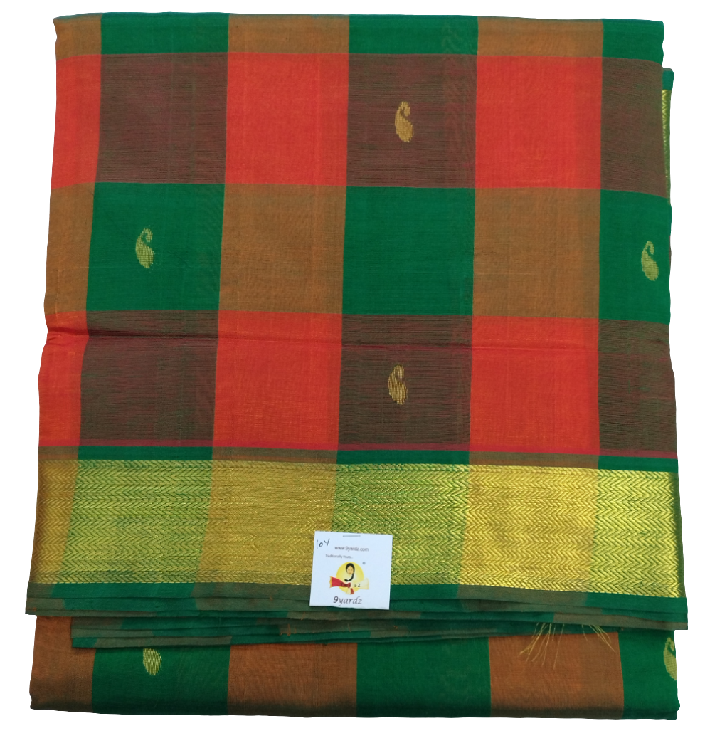 Pure silk cotton- palum pazhamum kattam with butta, 10yards (madisar)
