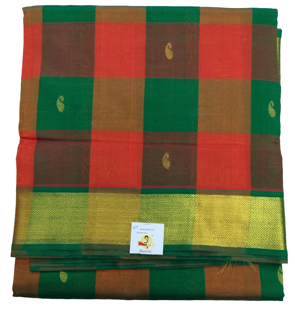 Pure silk cotton- pazhum pazhamum kattam with butta, 10yards (madisar)