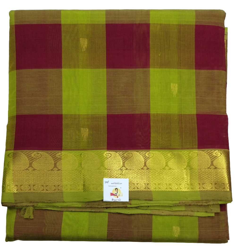Pure silk cotton- palum pazhamum kattam with butta, 10yards (madisar)