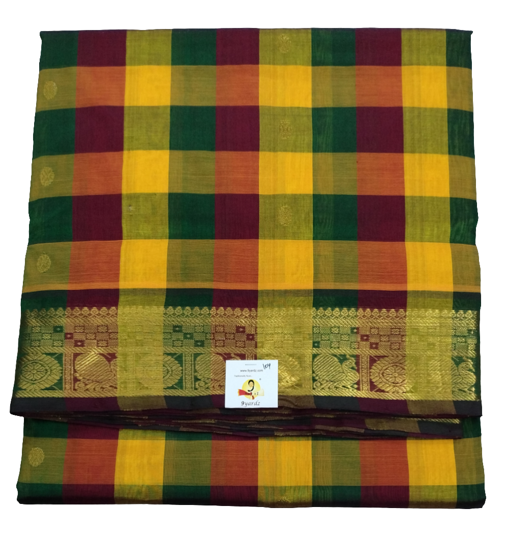 Pure silk cotton- palum pazhamum kattam with butta, 10yards (madisar)