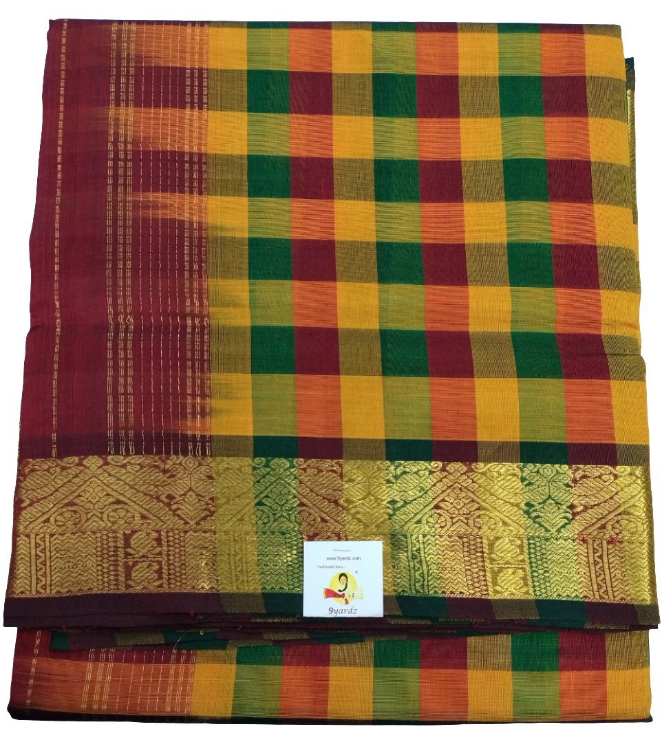 Pure silk cotton zari Pazhum Pazhamum Check