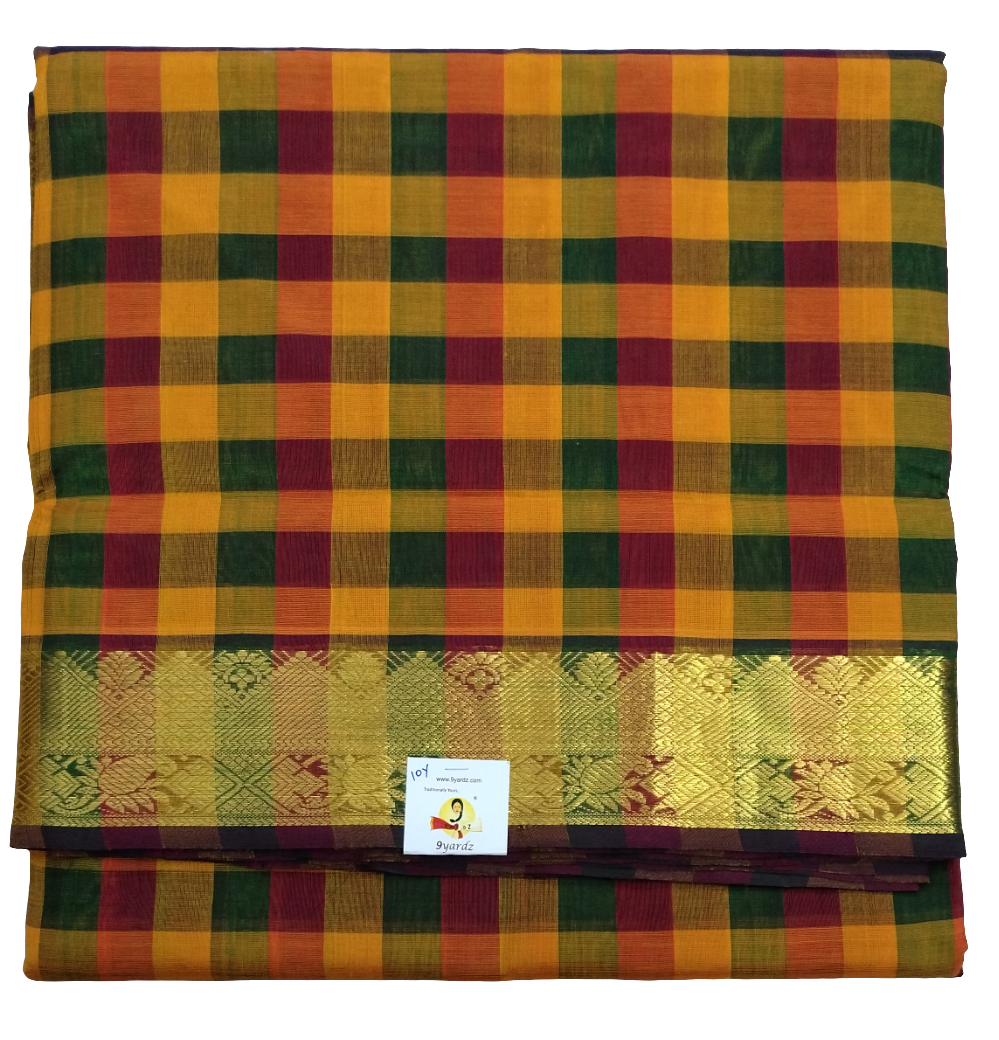 Pure silk cotton- palum pazhamum kattam with butta, 10yards (madisar)