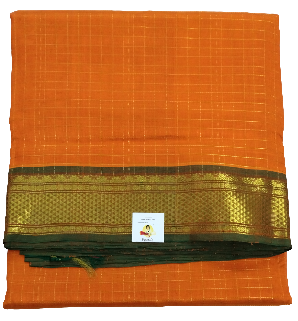 Pure silk cotton- Zari kattam with butta, 10yards (madisar)