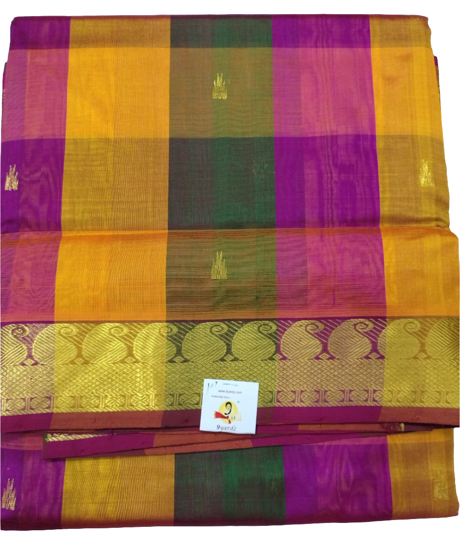 Pure silk cotton- palum pazhamum kattam with butta, 10yards (madisar)