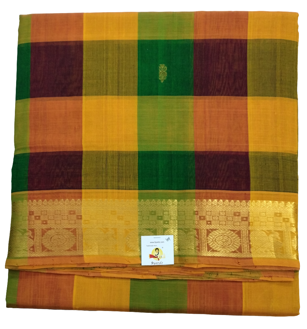 Pure silk cotton- palum pazhamum kattam with butta, 10yards (madisar)