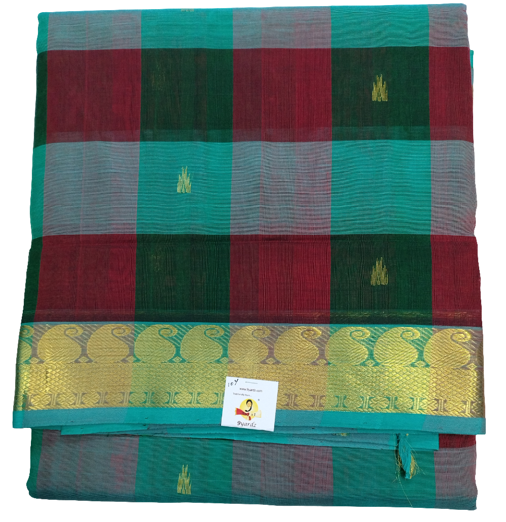 Pure silk cotton- palum pazhamum kattam with butta, 10yards (madisar)