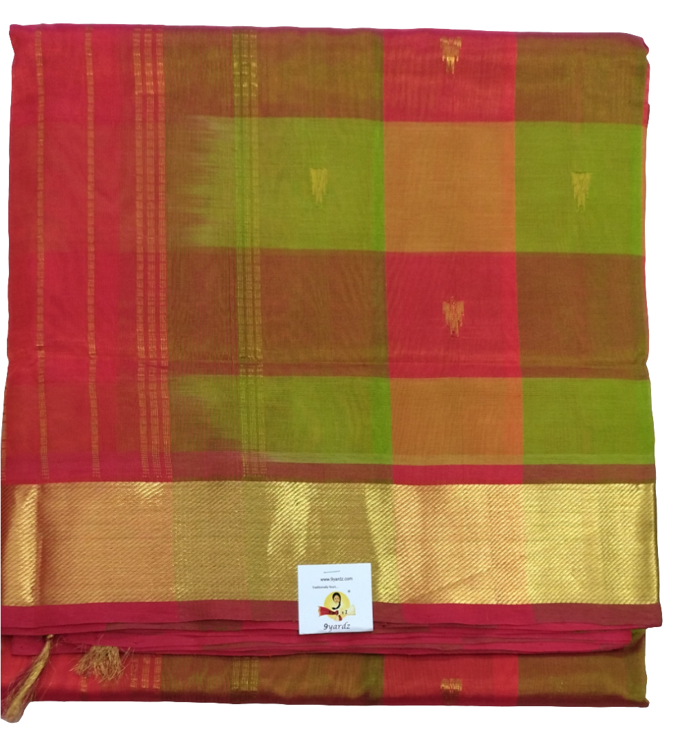 Pure silk cotton- palum pazhamum kattam with butta, 10yards (madisar)