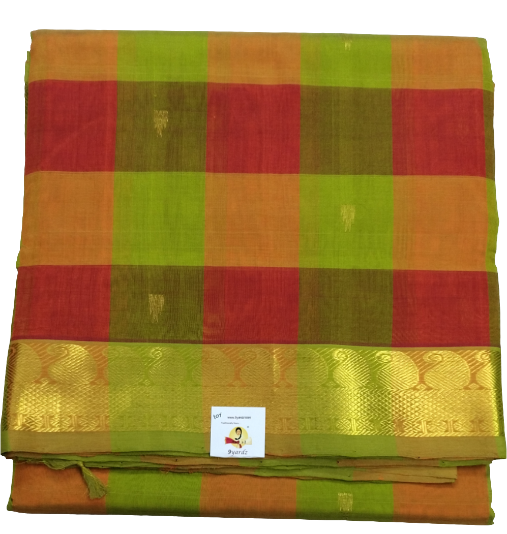 Pure silk cotton- palum pazhamum kattam with butta, 10yards (madisar)