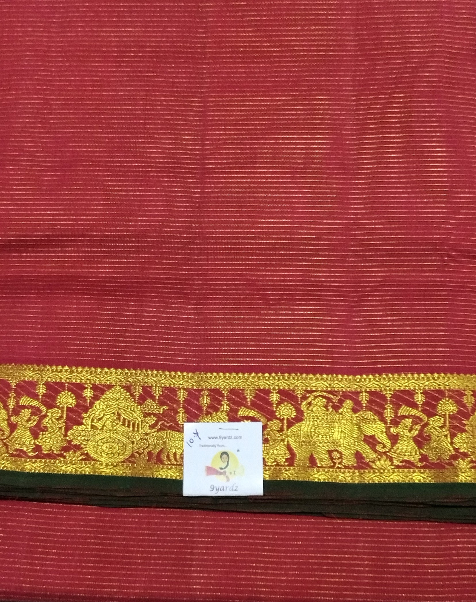 Classic Maroon Pure Silk Madisar Saree (9 Yards) with Mythological Zari Border