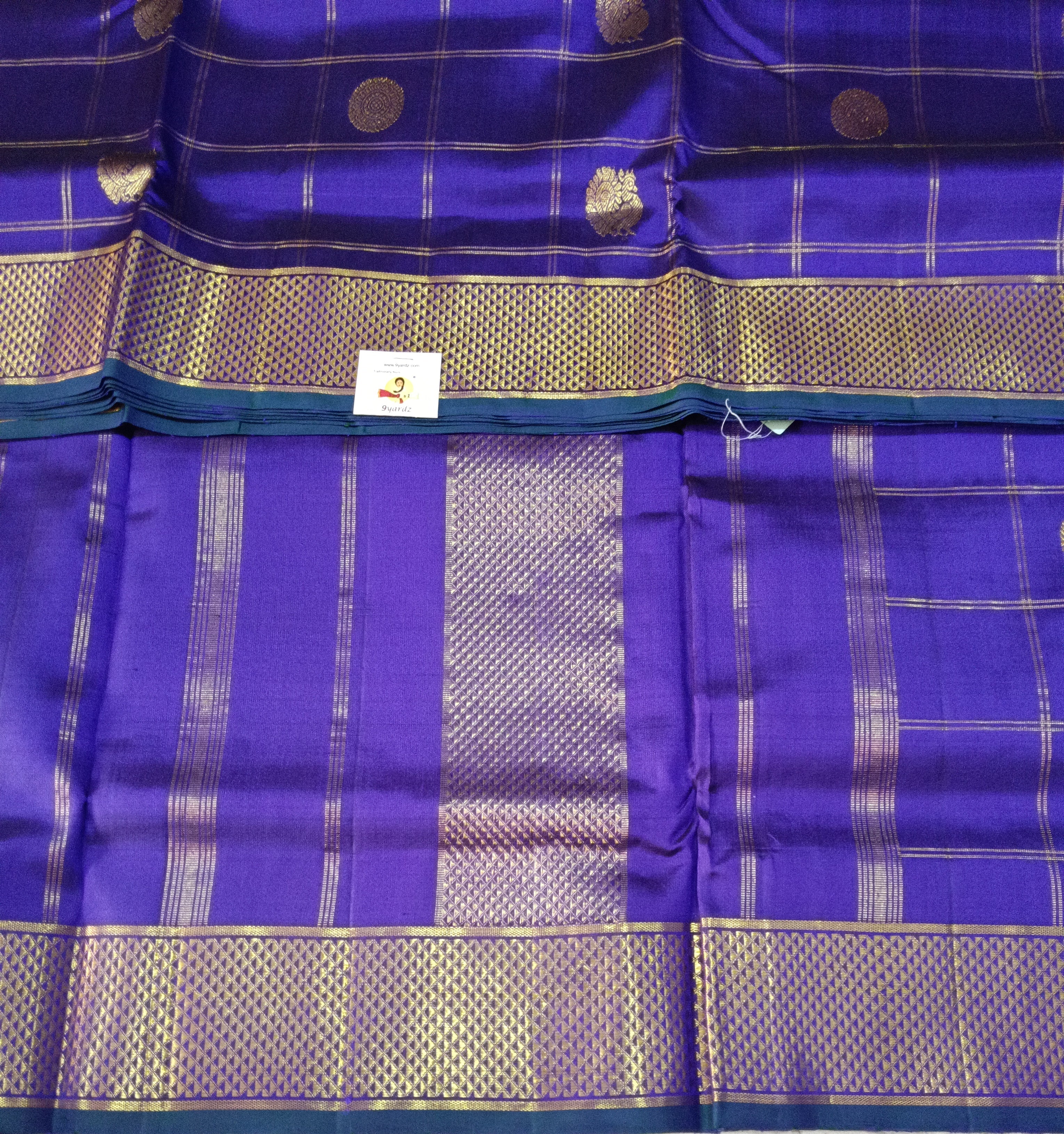 Royal Blue Pure Silk Madisar Saree (10 Yards) with Peacock Zari Motifs & Grand Pallu