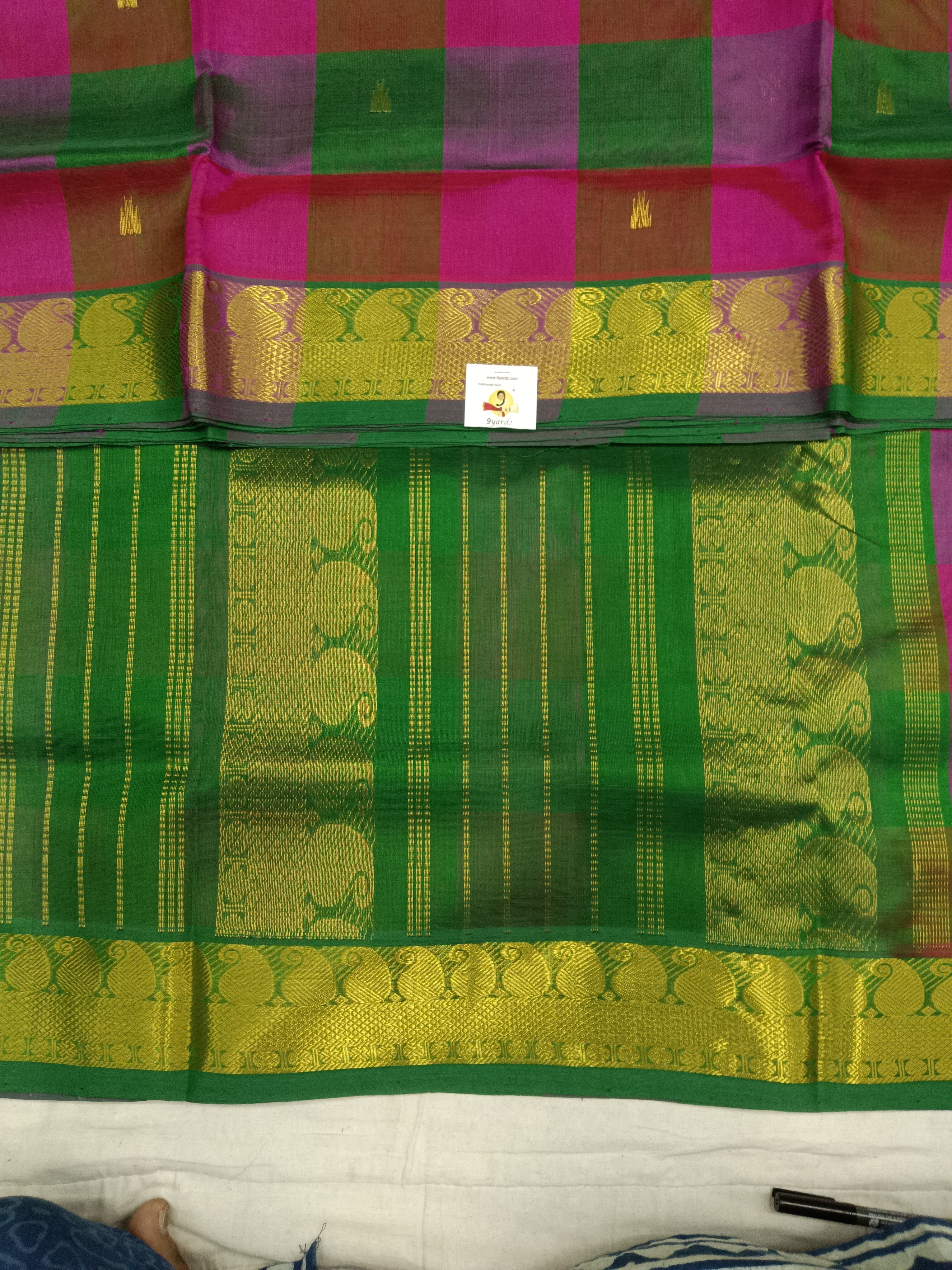 Pure silk cotton- palum pazhamum kattam with butta, 10yards (madisar)