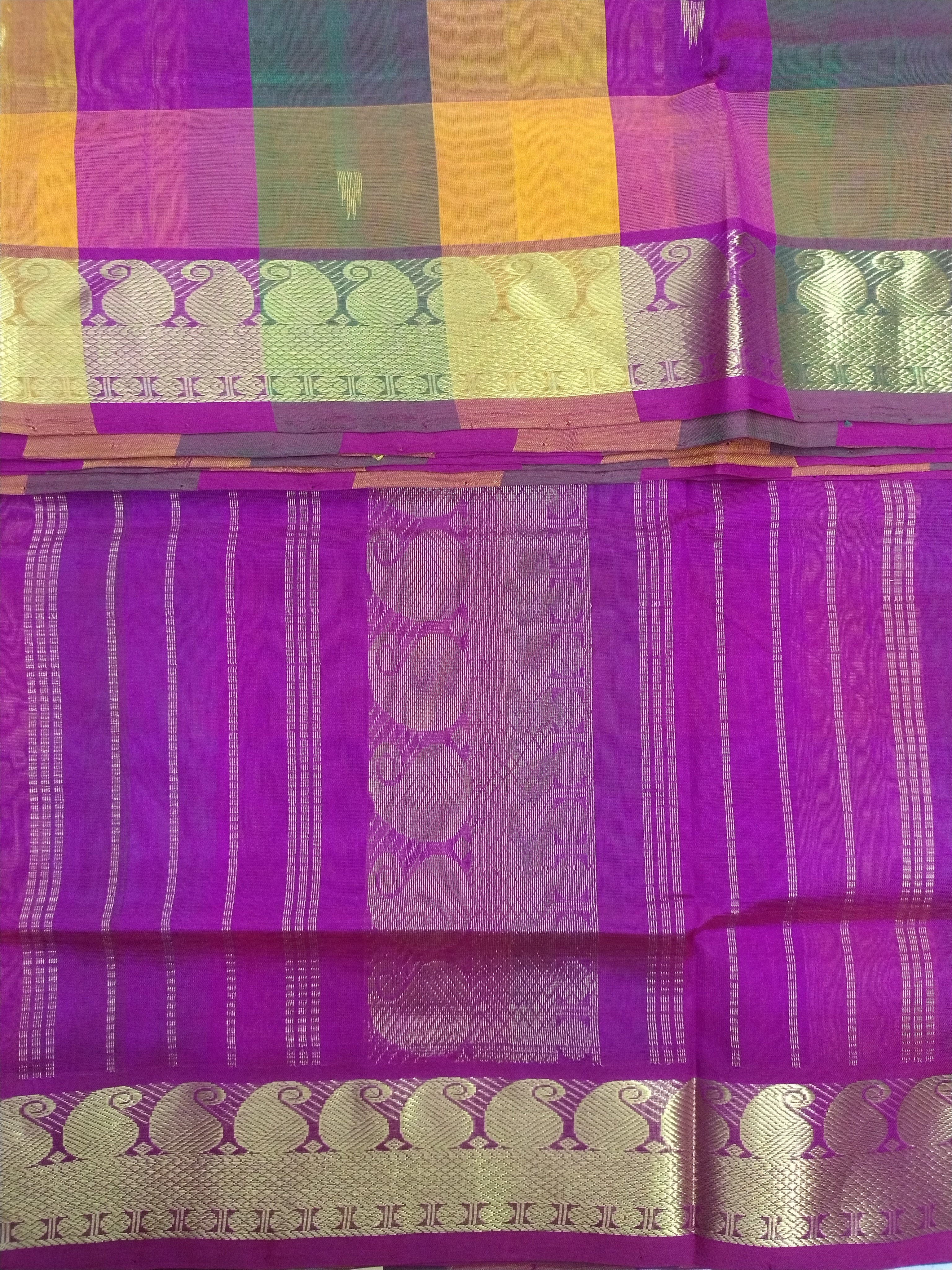 Pure silk cotton- palum pazhamum kattam with butta, 10yards (madisar)