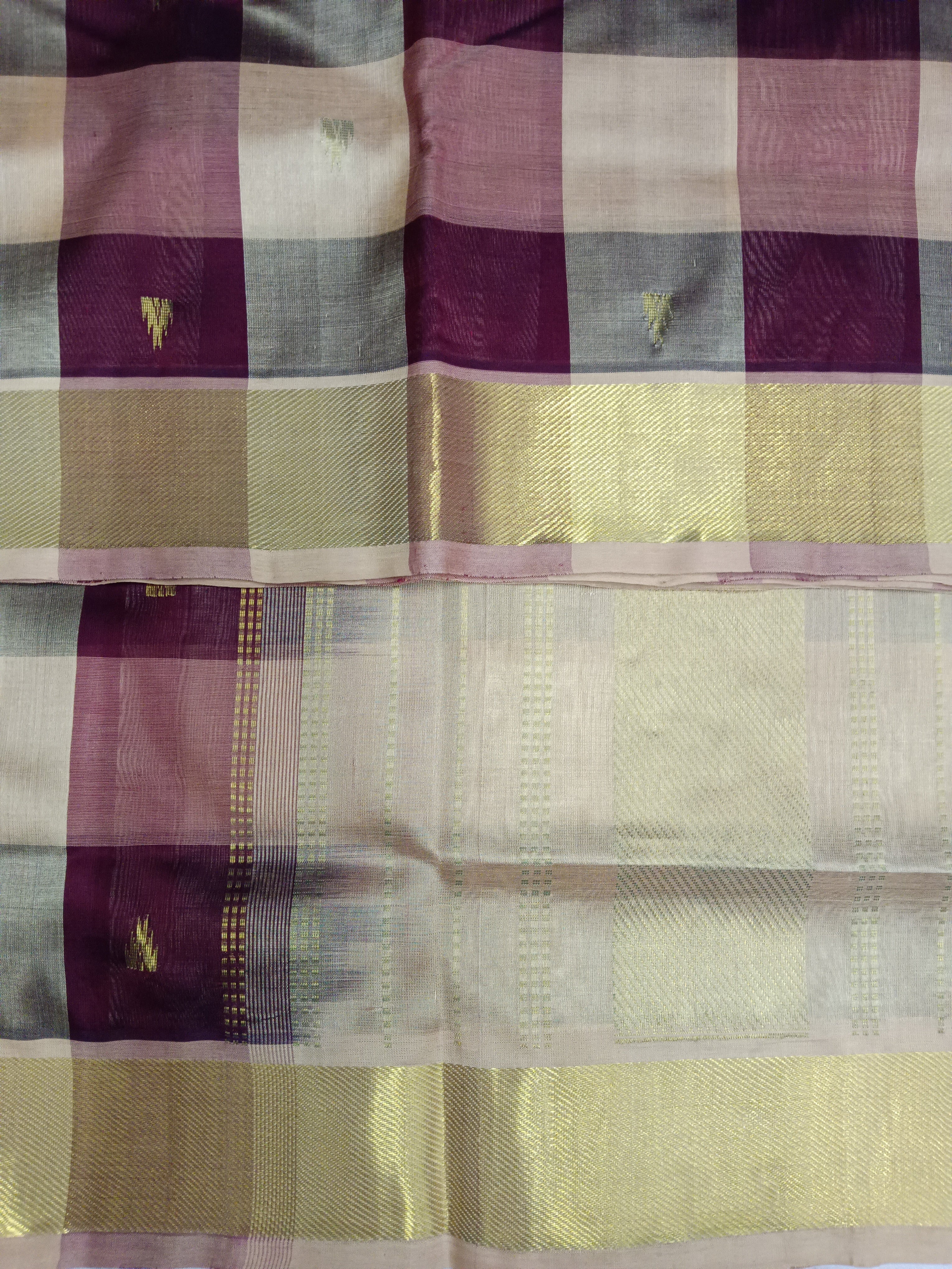 Pure silk cotton- palum pazhamum kattam with butta, 10yards (madisar)