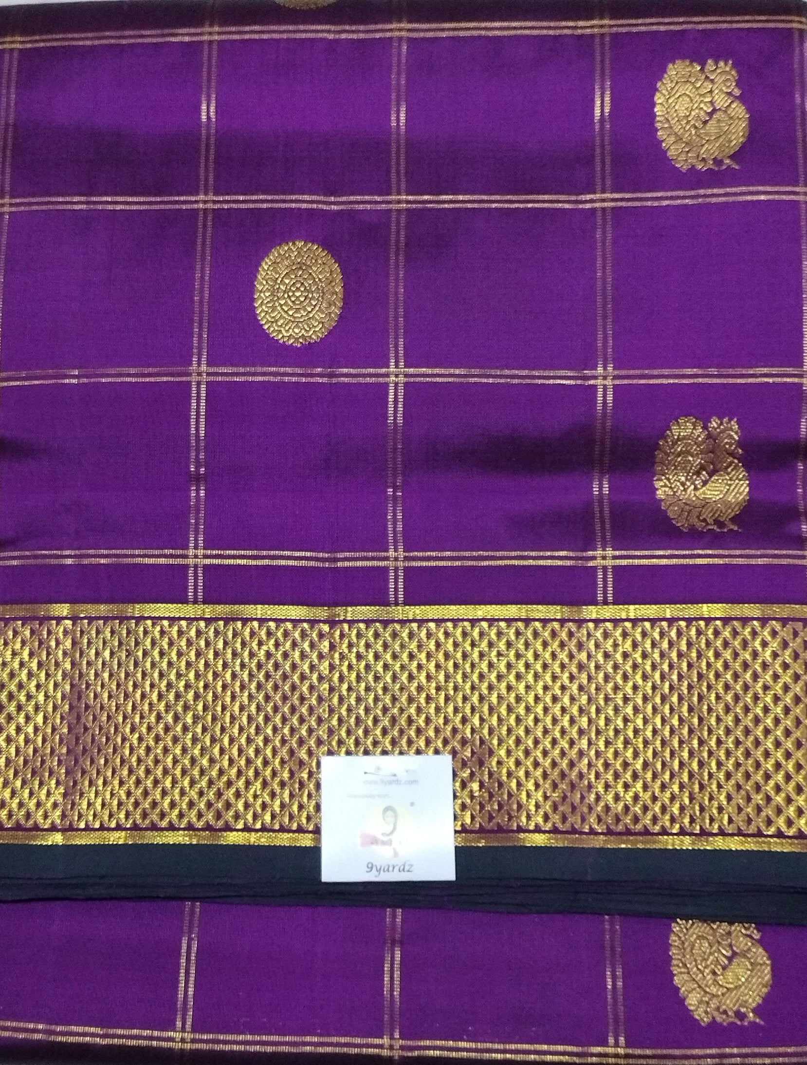 Royal Purple Pure Silk Madisar Saree (9 Yards) with Antique Gold Zari Border