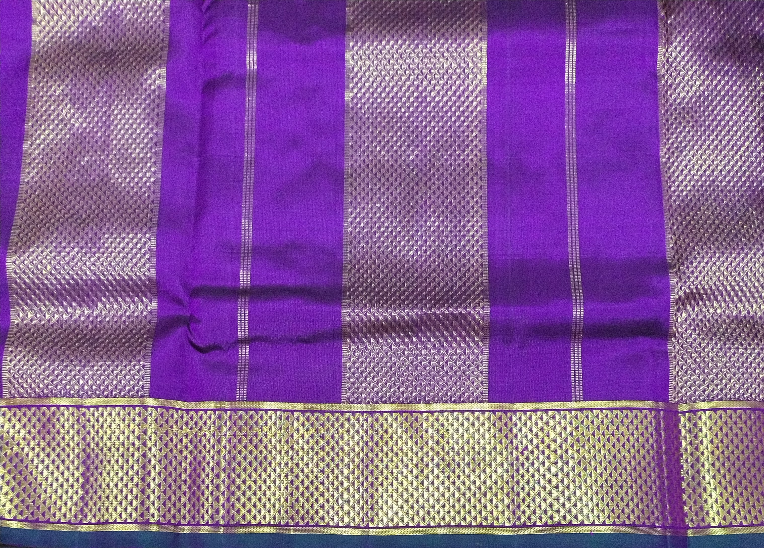 Royal Purple Pure Silk Madisar Saree (9 Yards) with Antique Gold Zari Border