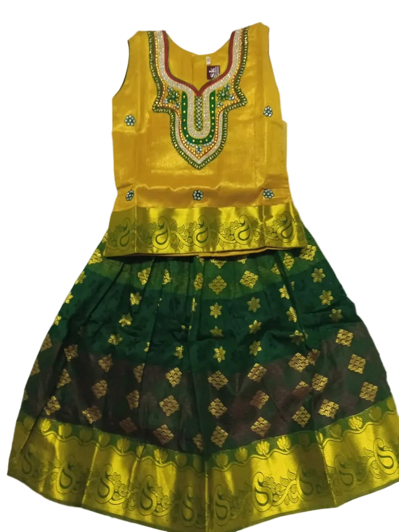 Embroidery top with art silk Paavadai