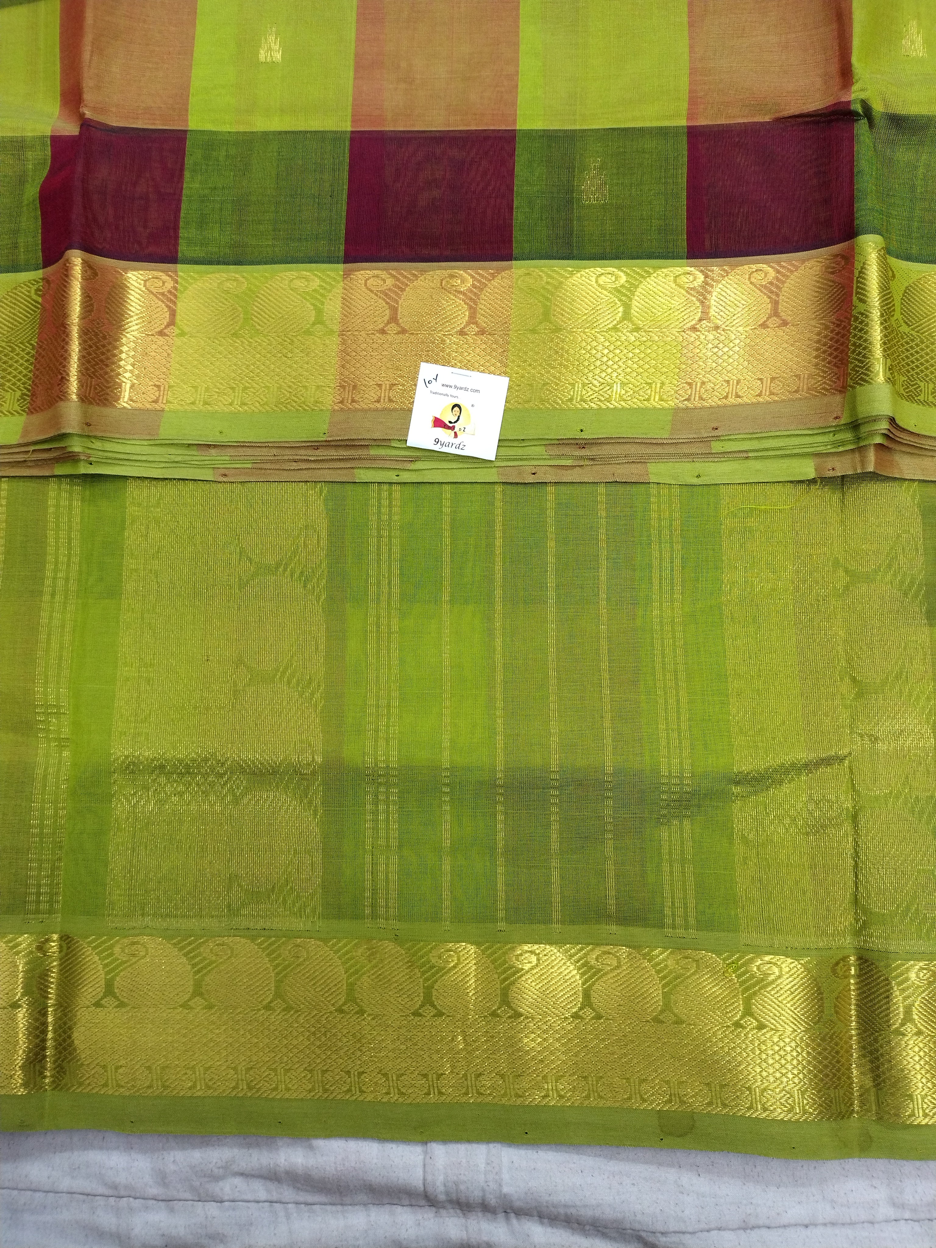 Pure silk cotton- palum pazhamum kattam with butta, 10yards (madisar)