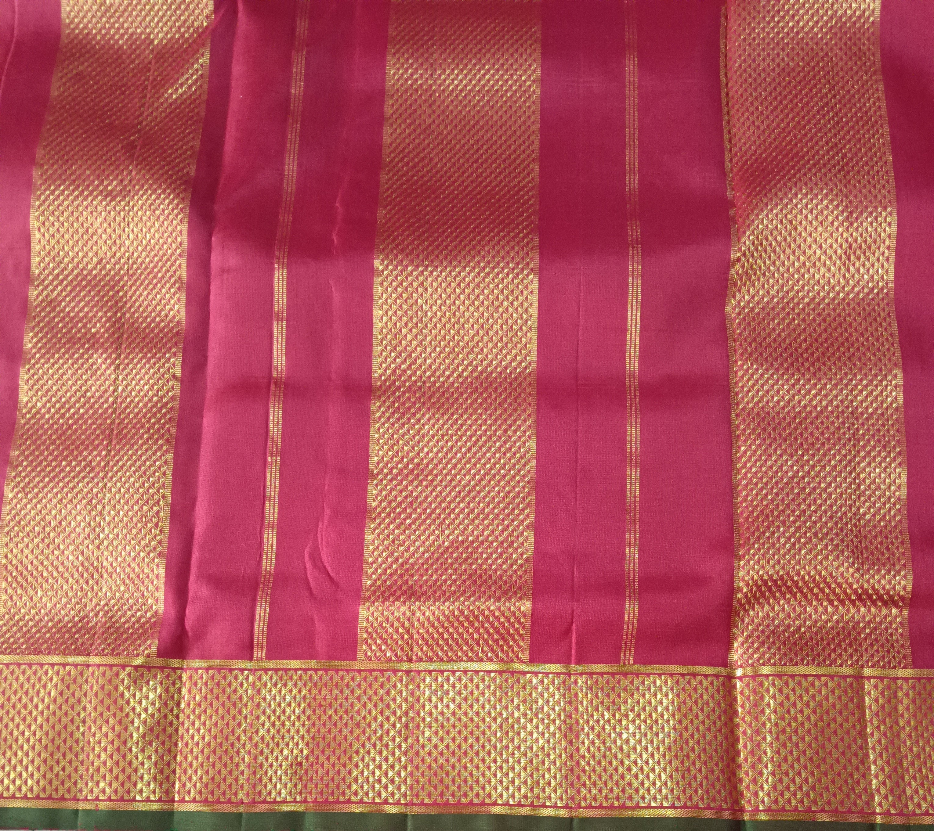 Classic Maroon Pure Silk Madisar Saree (10 Yards) with Gold Peacock Motifs & Broad Zari Border