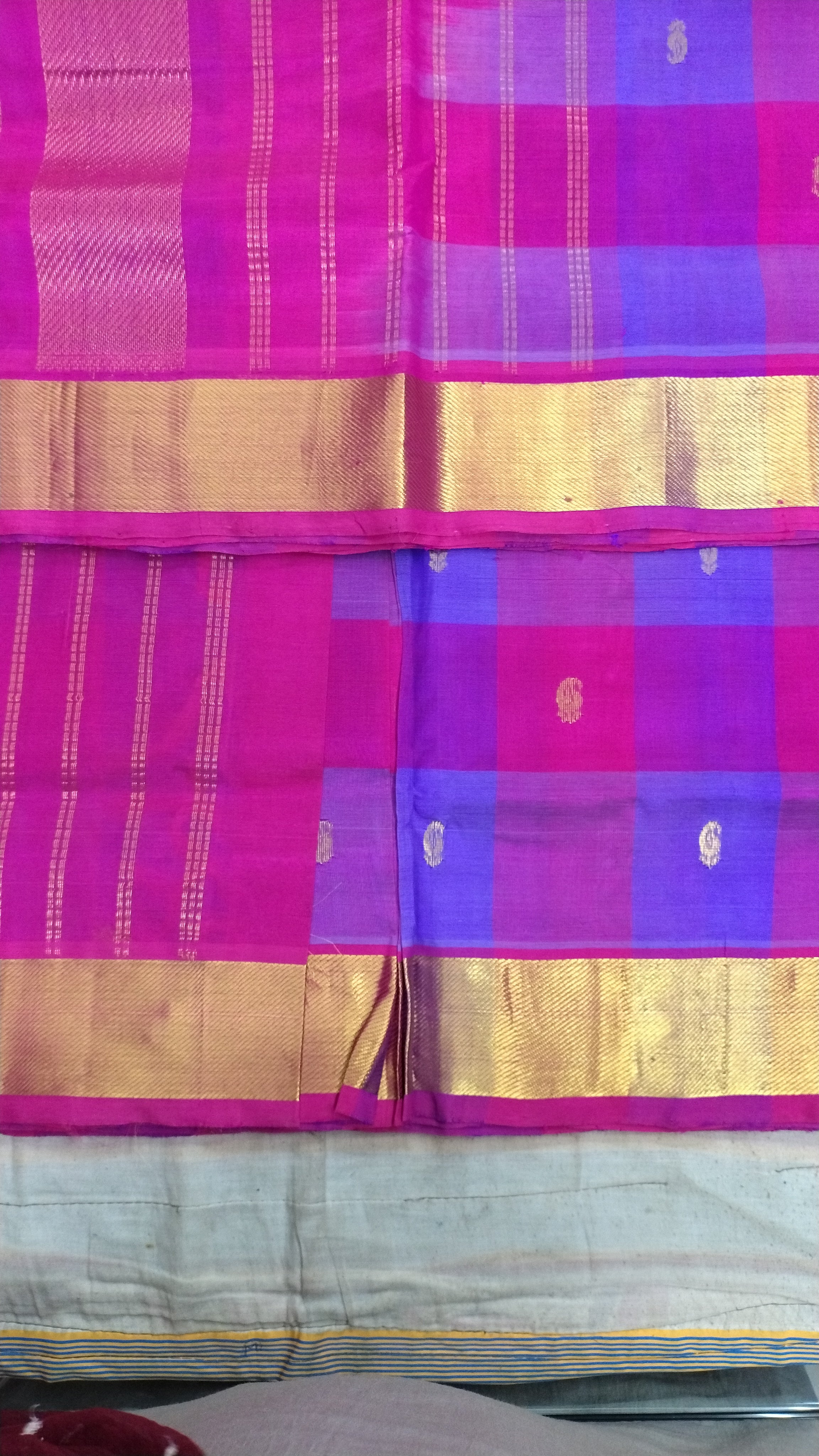 Pure silk cotton- palum pazhamum kattam with butta, 10yards (madisar)