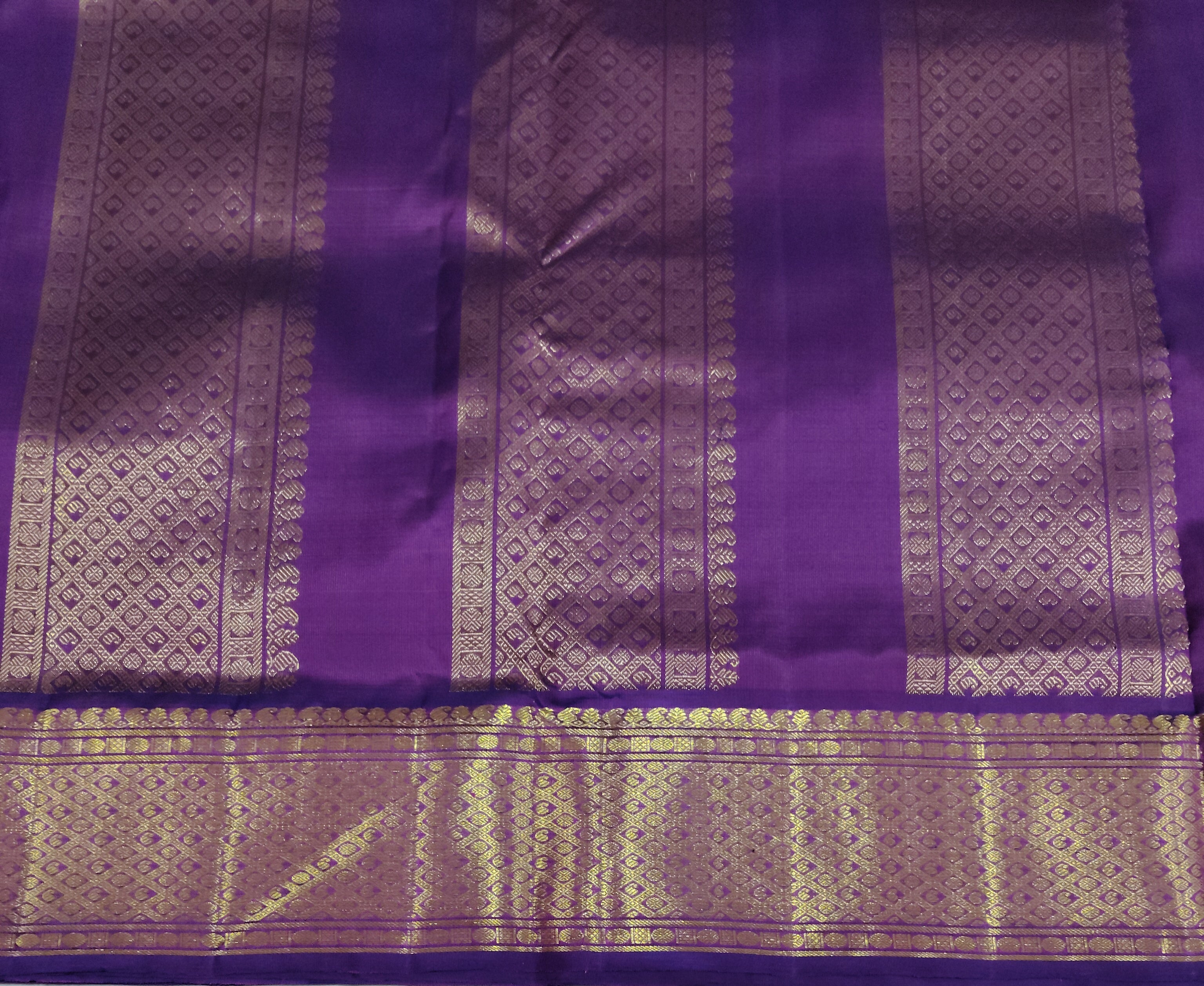 Pure Silk Madisar Saree (10 Yards) with Gold Zari Buttas & Temple Border