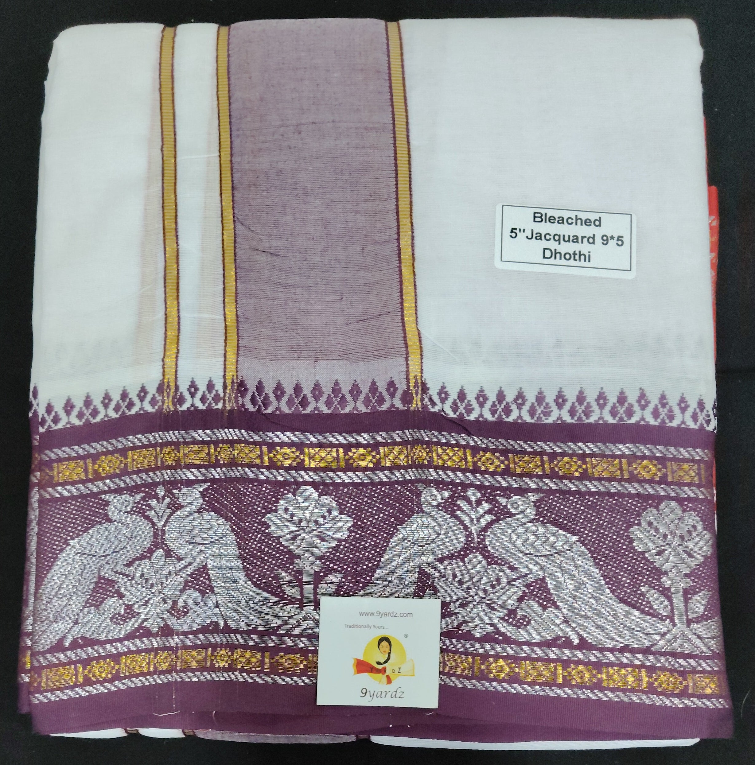 Cotton Dhothi Bleached Jacquard 9*5