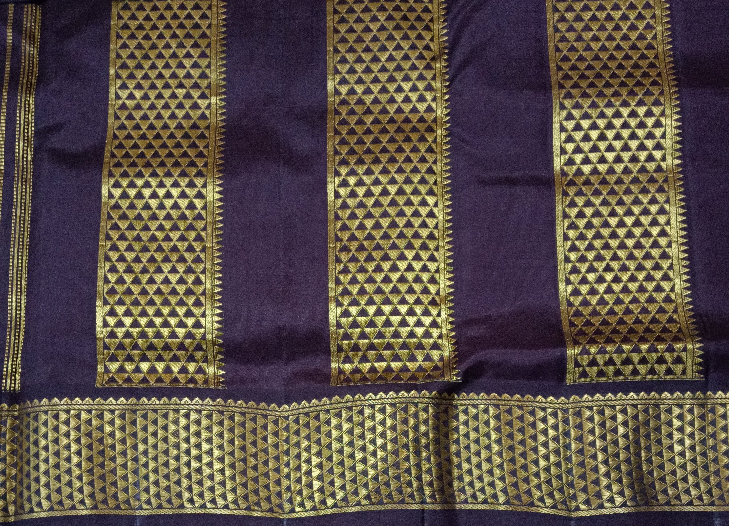 Pure silk Pink by dark brown with zari checks and Peacock and Chakra motifs saree