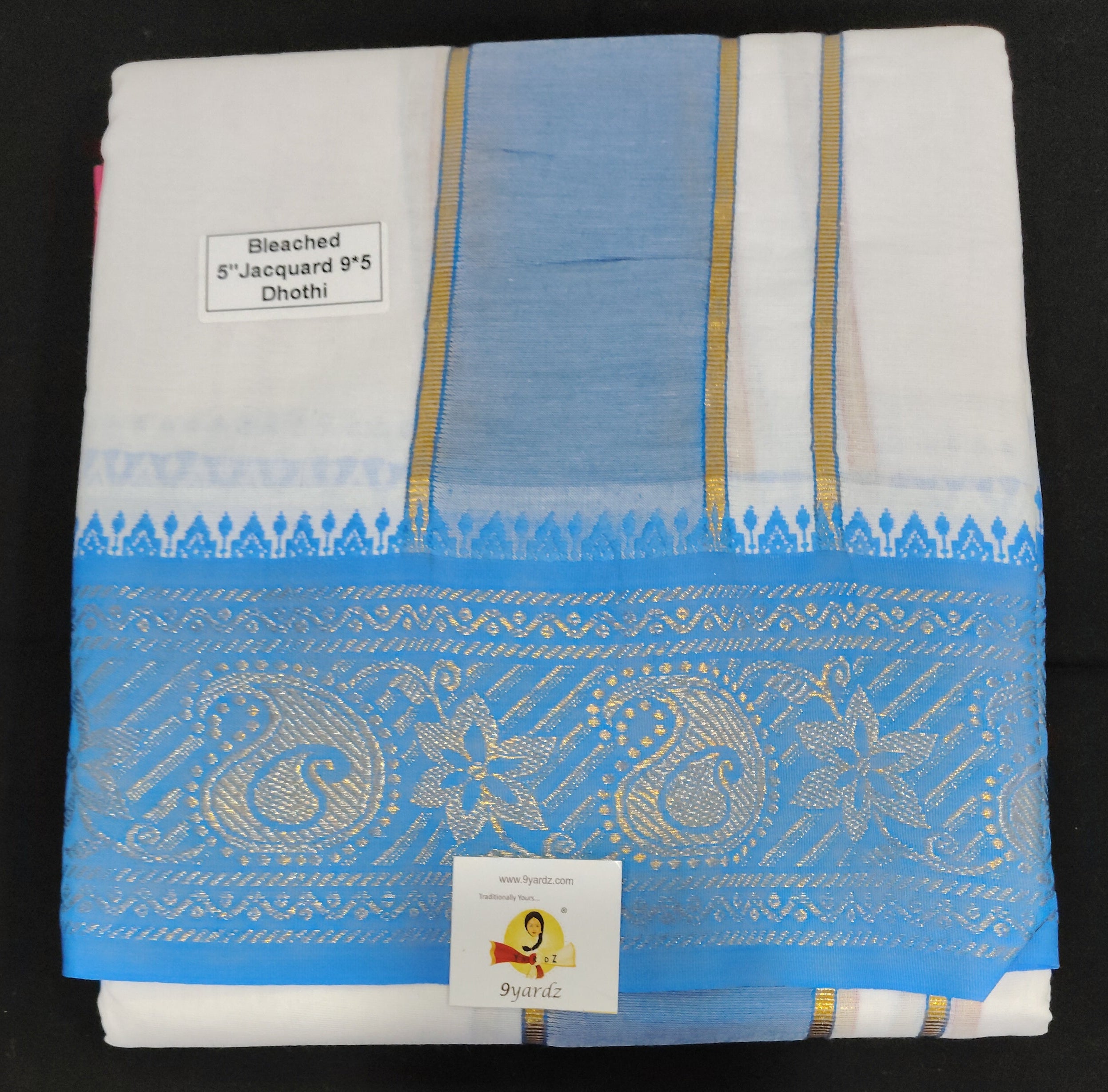 Cotton Dhothi Bleached Jacquard 9*5
