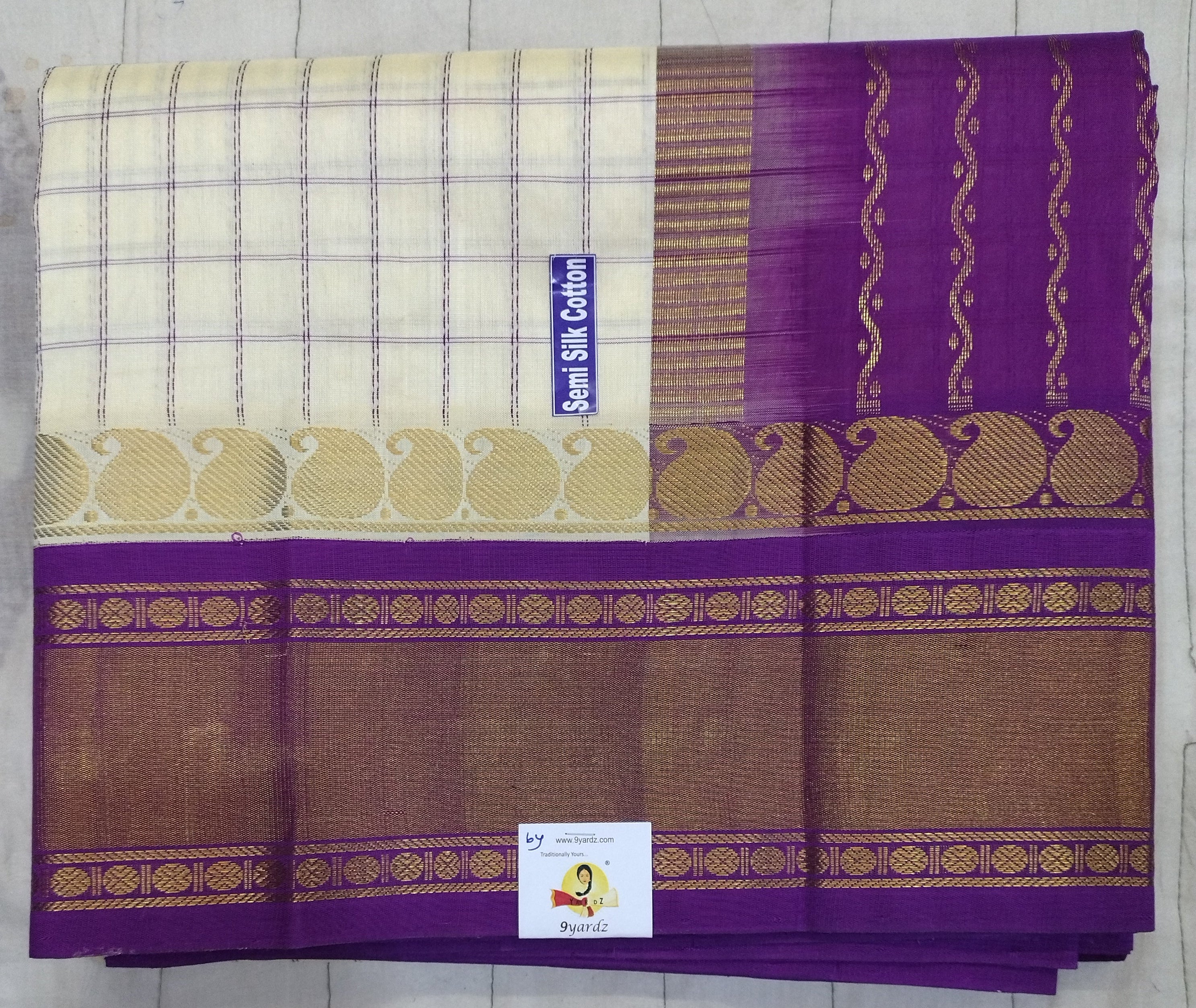 Semi silk Plain Korvai 6Yards