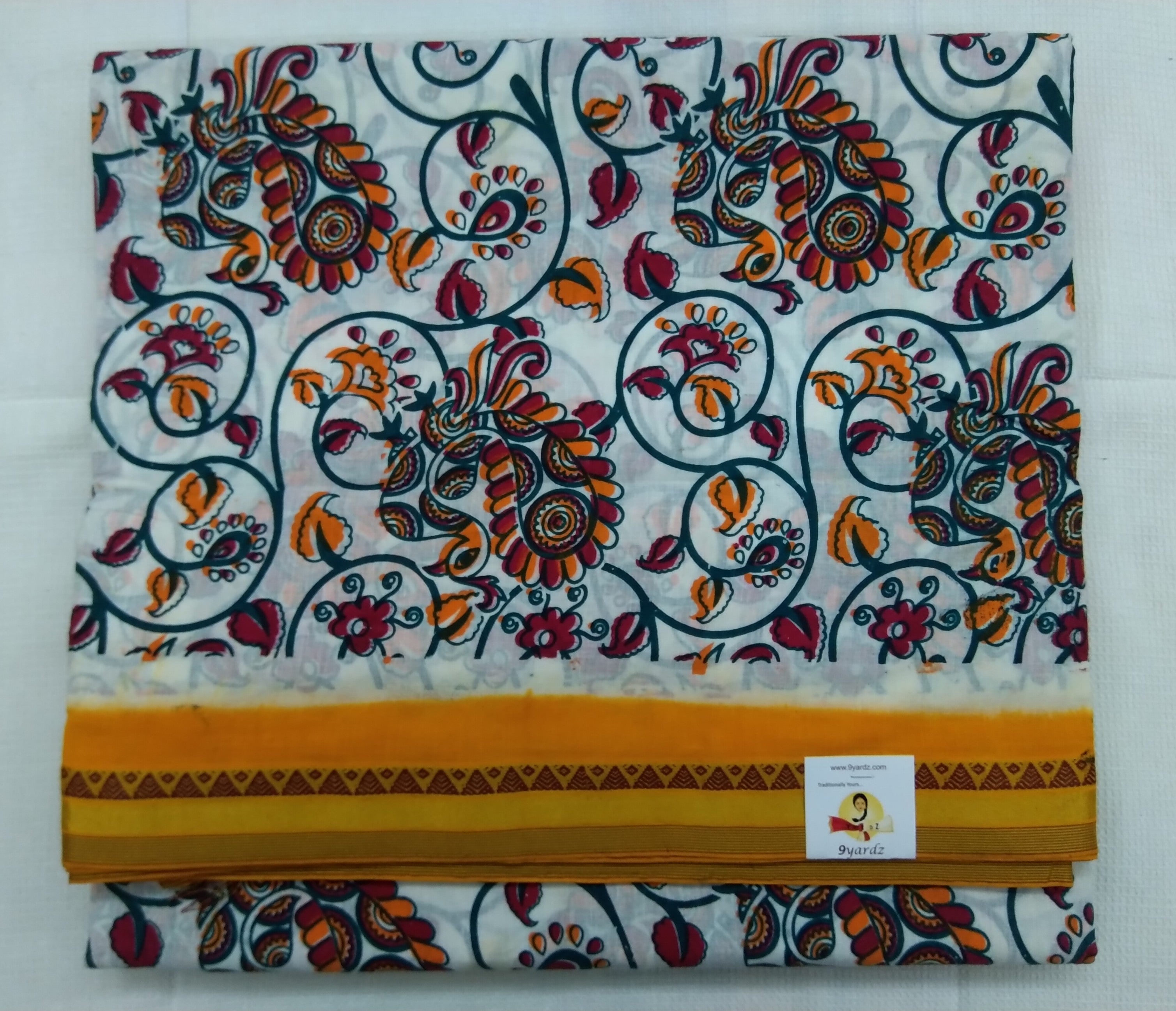 White Based Kalamkari - 10.5 yardz