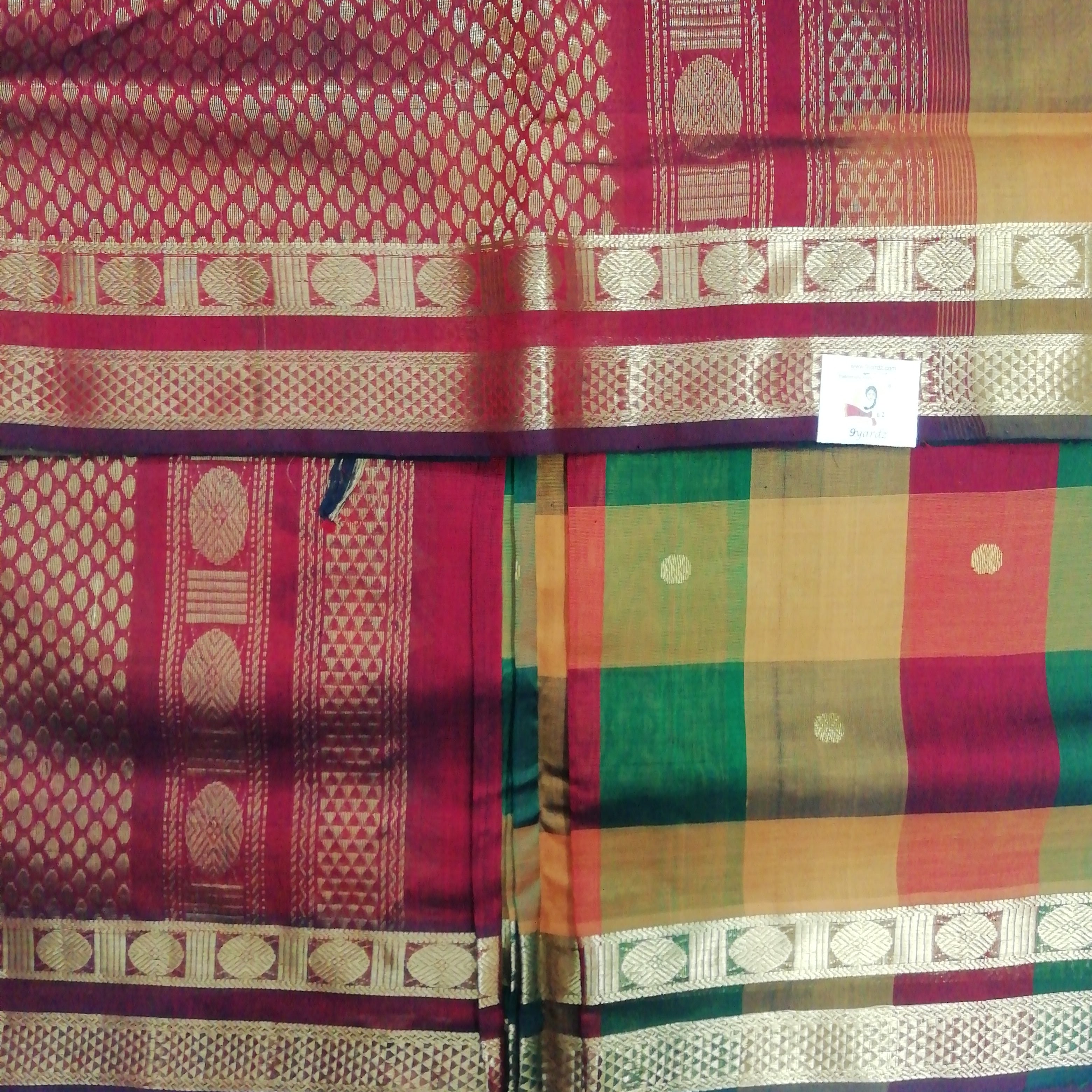Pure silk cotton- pazhum pazhamum kattam with butta, 10yards (madisar)