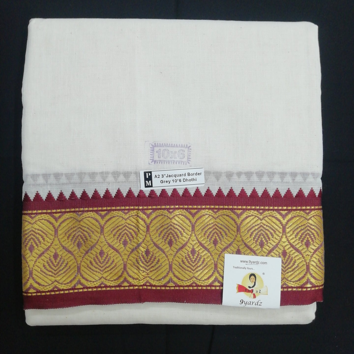 Cotton dhoti 10*6 thread jacquard zari border