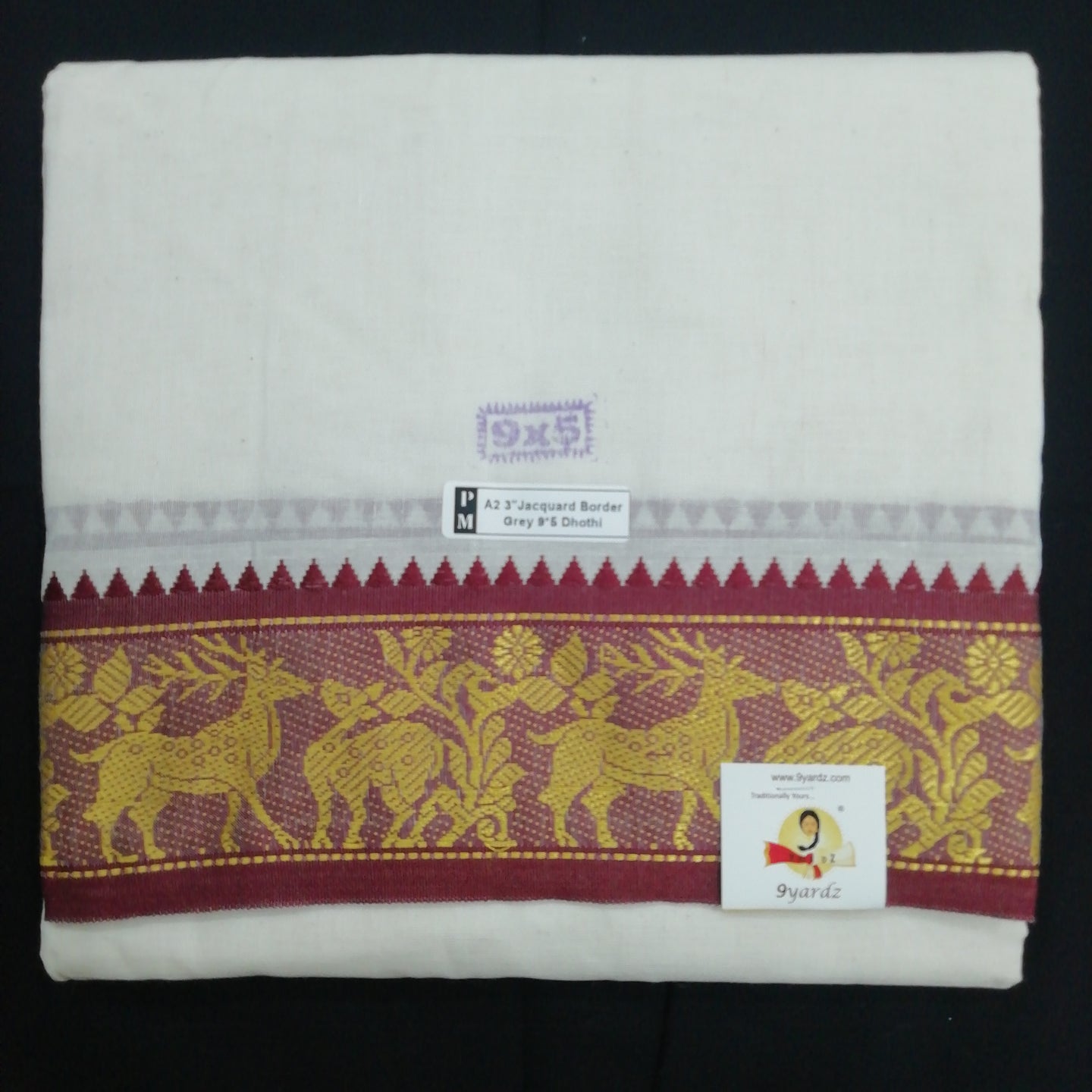 Cotton dhoti 9*6 thread jacquard Zari border