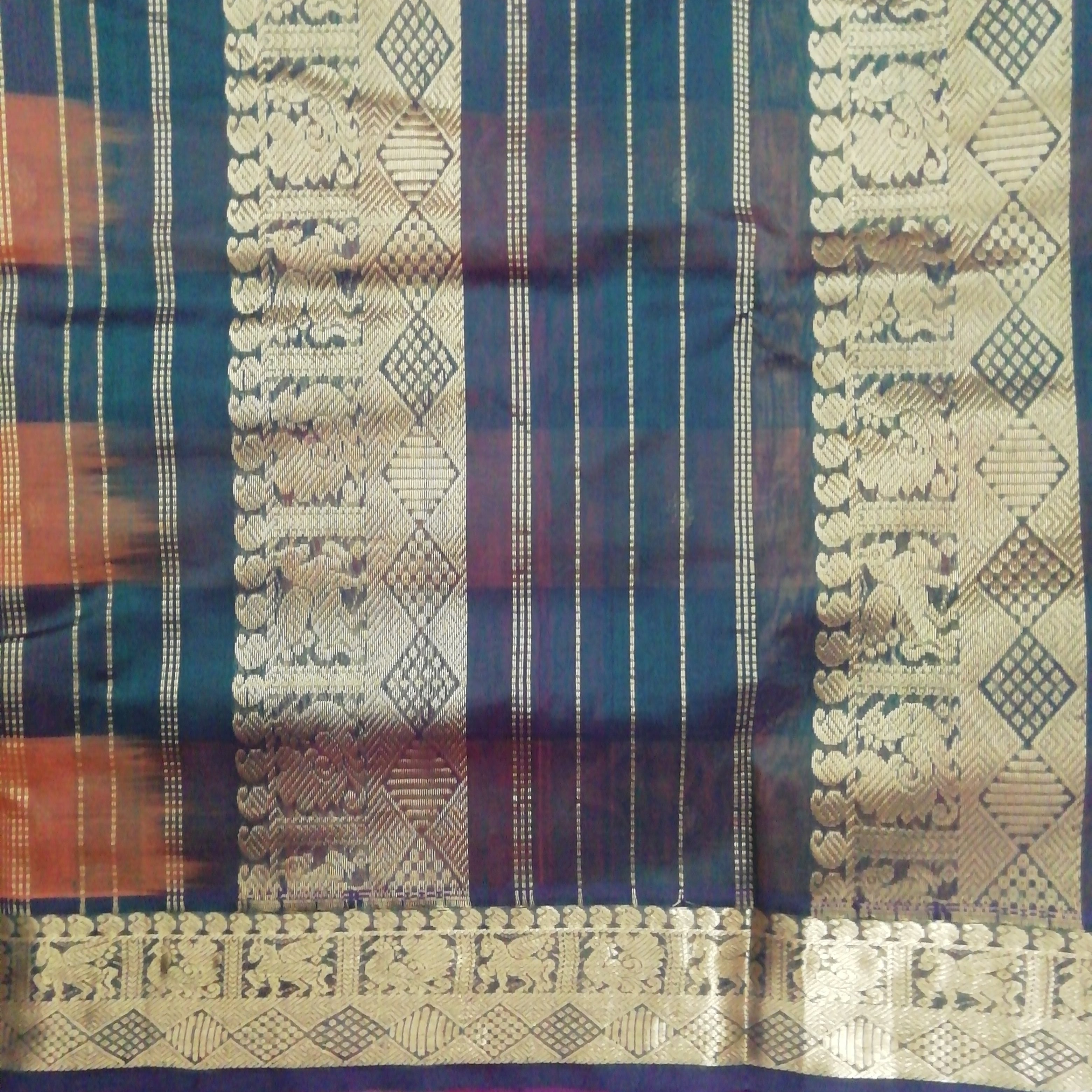 Pure silk cotton- pazhum pazhamum kattam with butta, 10yards (madisar)