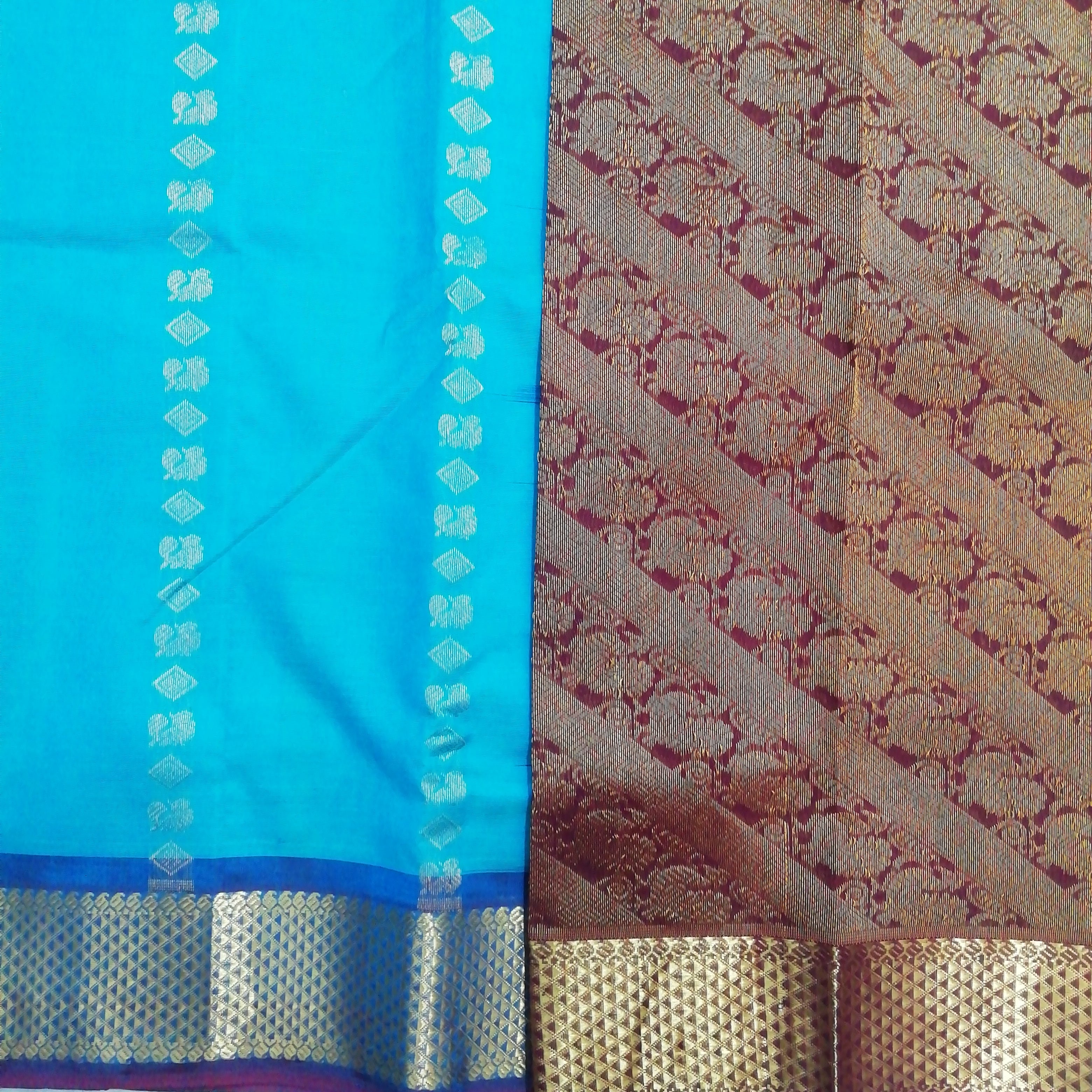 Pure silk cotton- Reverse Pallu- Semi Korvai