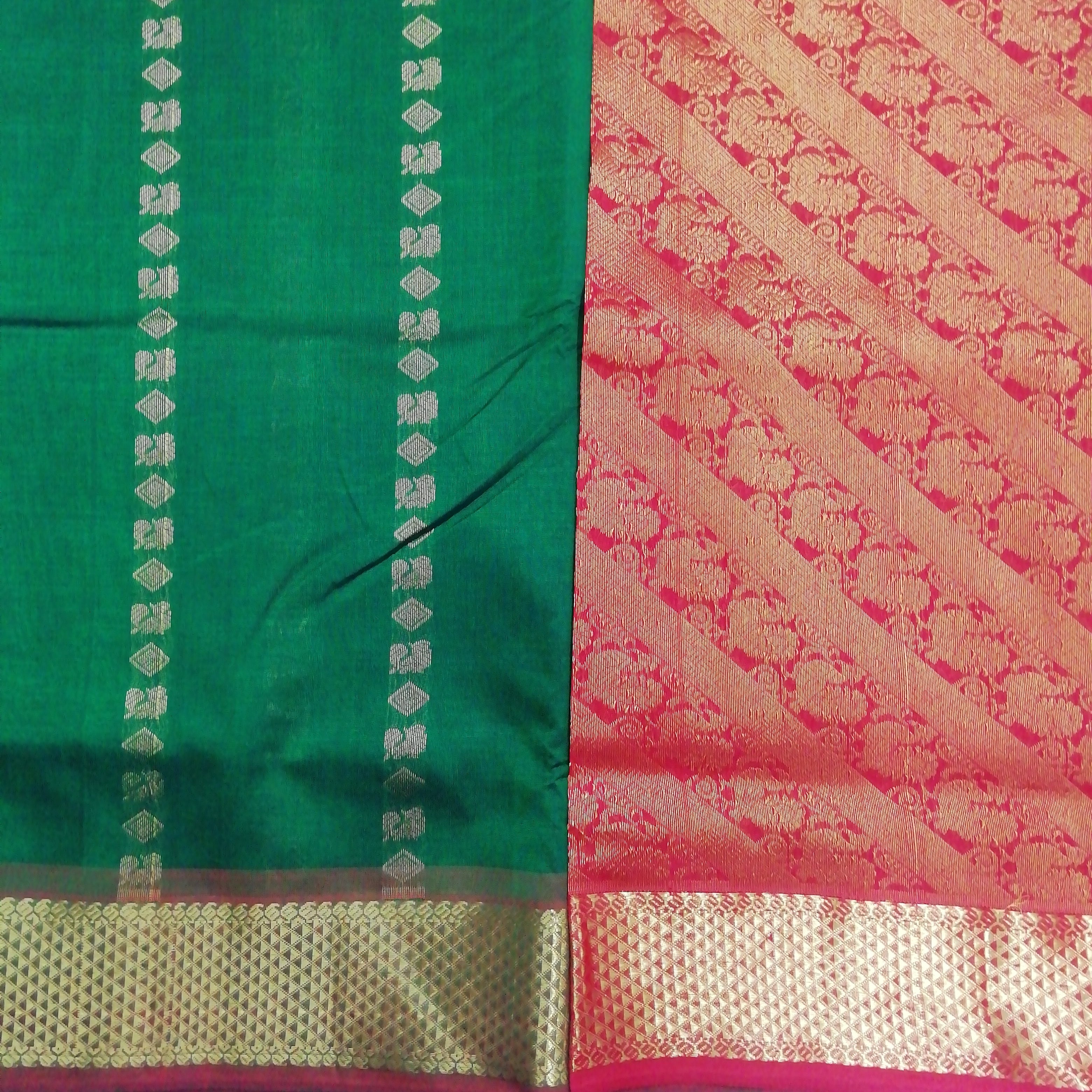 Pure silk cotton- Reverse Pallu- Semi Korvai
