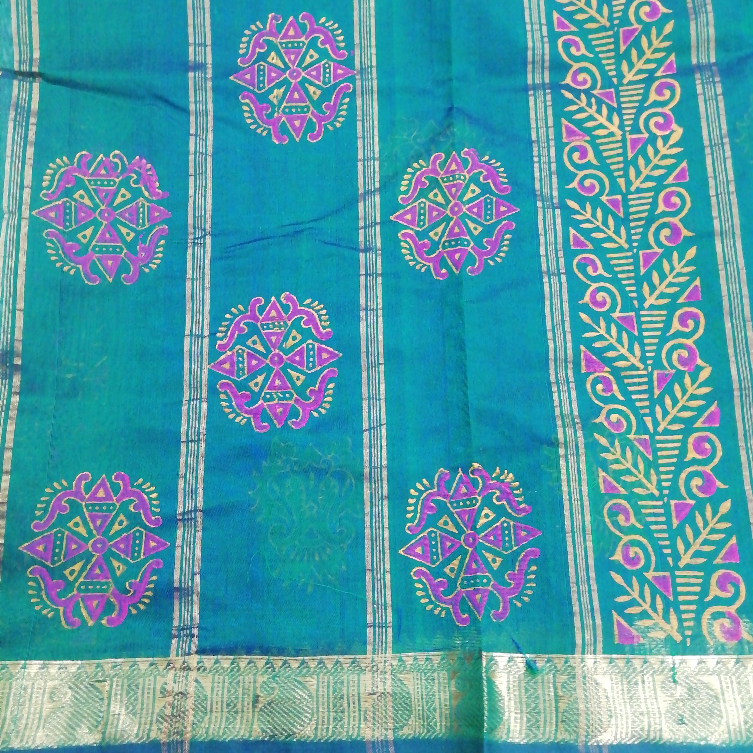 Pure silk cotton, reverse printed pallu- 10yards madisar