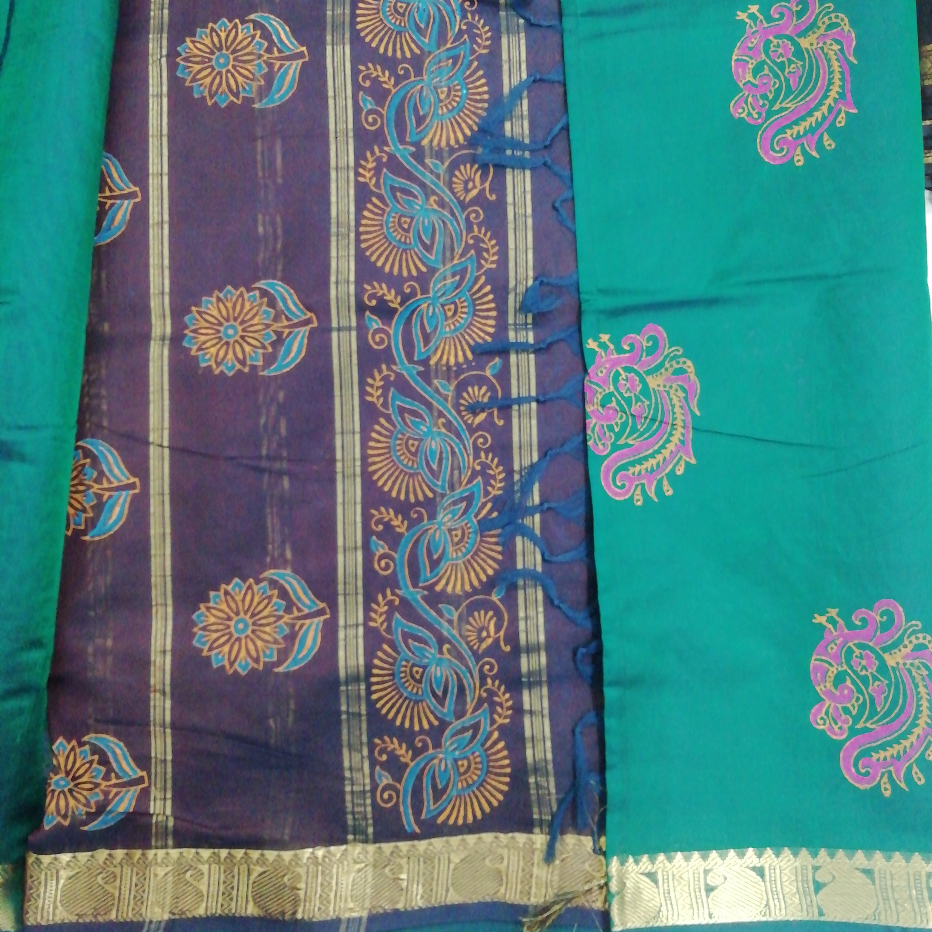 Pure silk cotton, reverse printed pallu- 10yards madisar