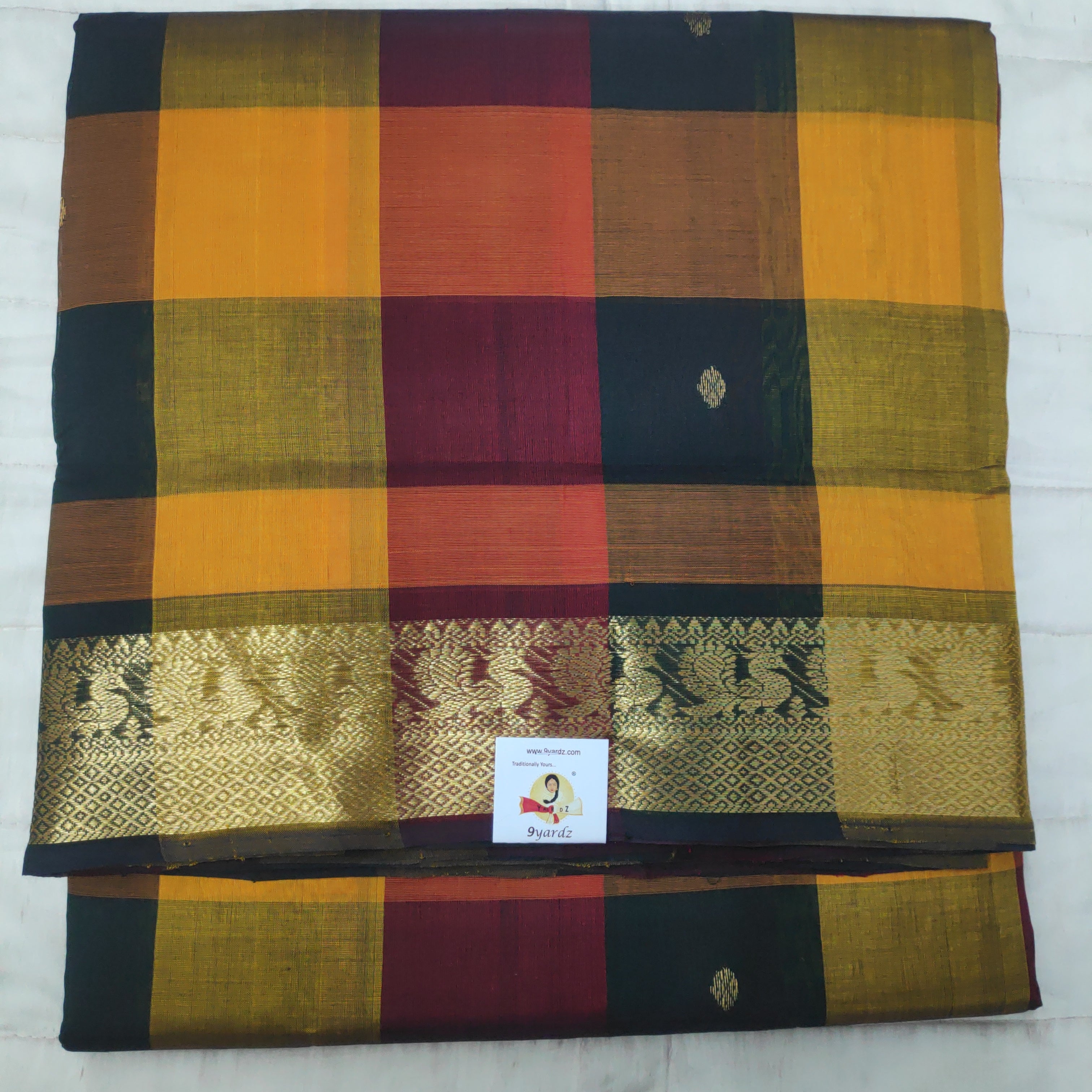Pure silk cotton- pazhum pazhamum kattam with butta, 10yards (madisar)