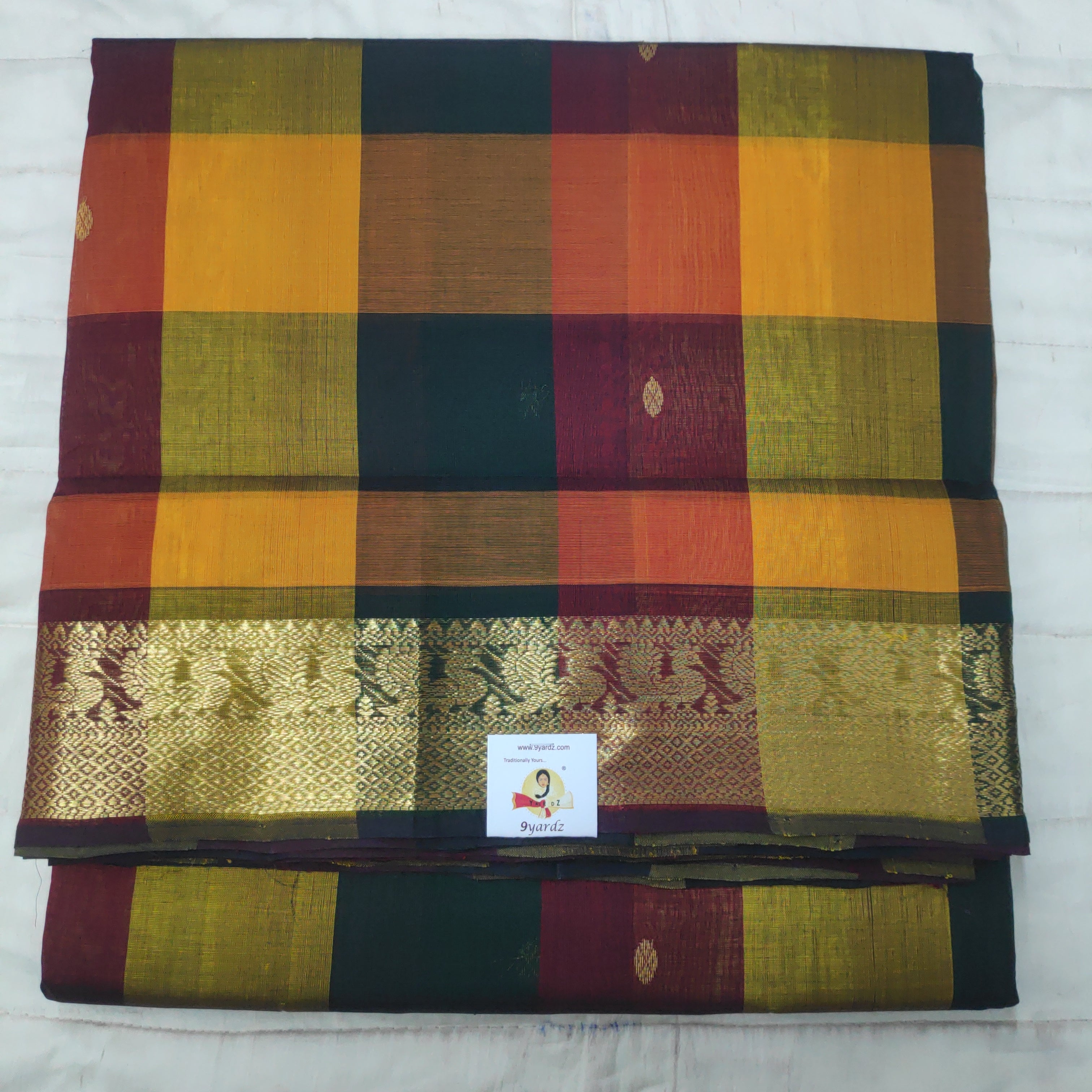 Pure silk cotton- pazhum pazhamum kattam with butta, 10yards (madisar)