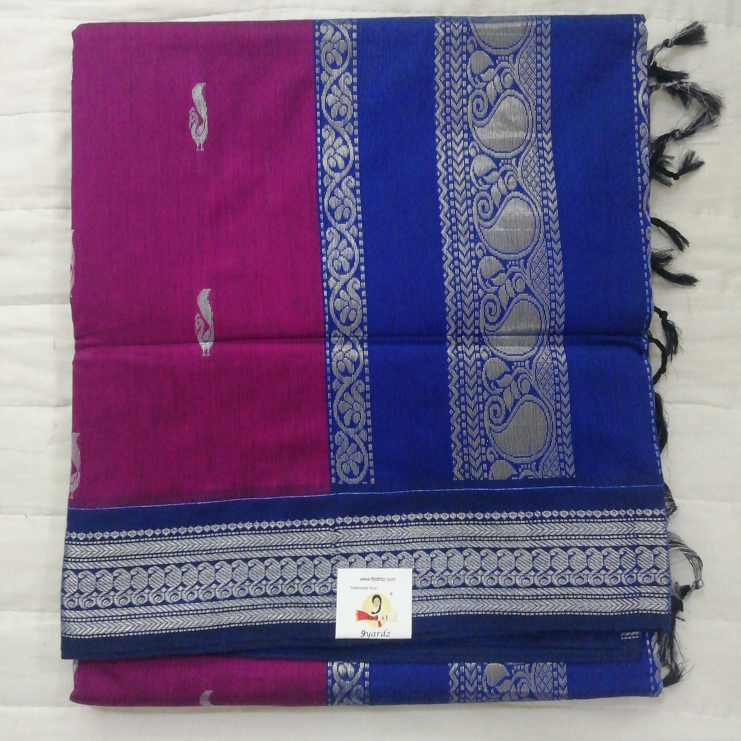 Kalyani cotton Silver zari 6yardz