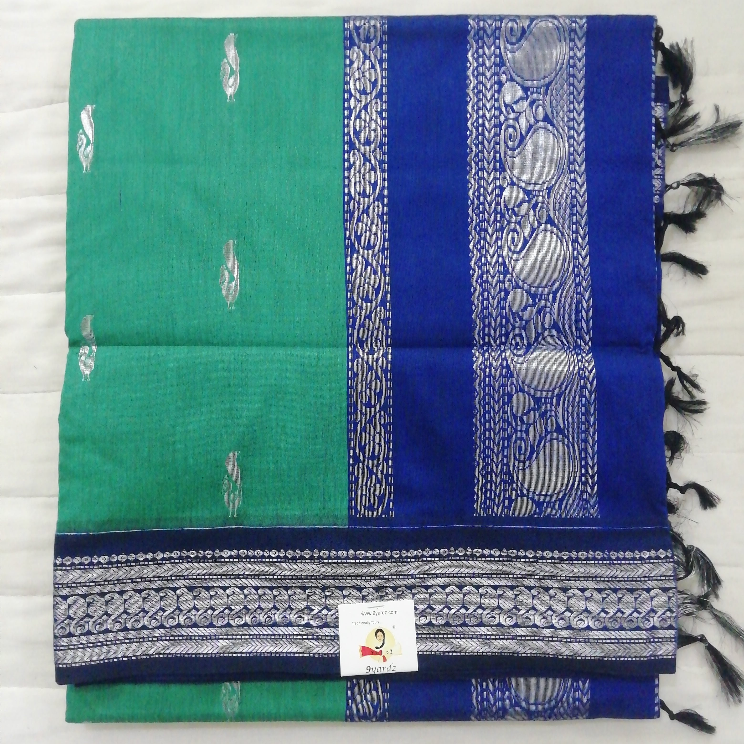 Kalyani cotton Silver zari 6yardz