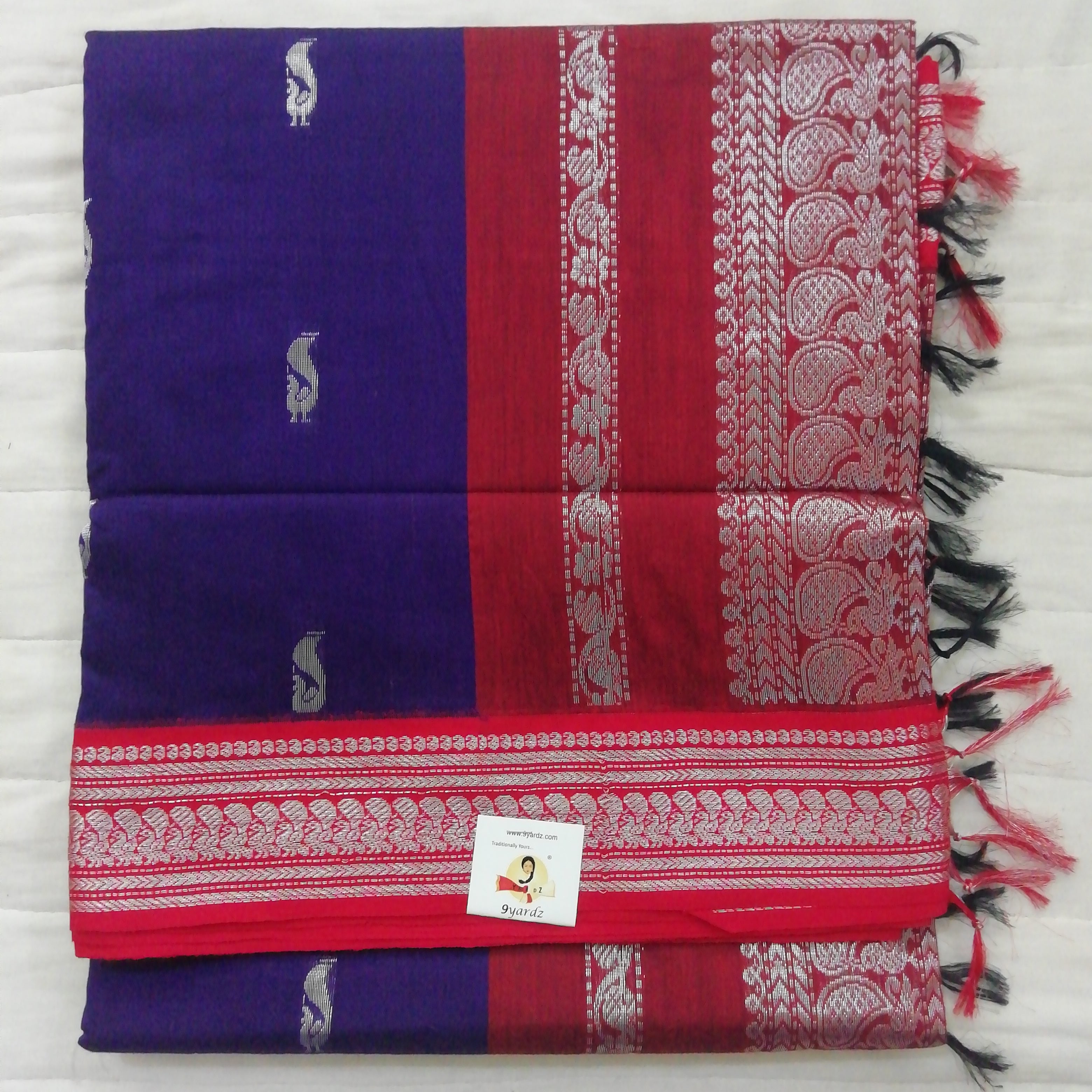 Kalyani cotton Silver zari 6yardz