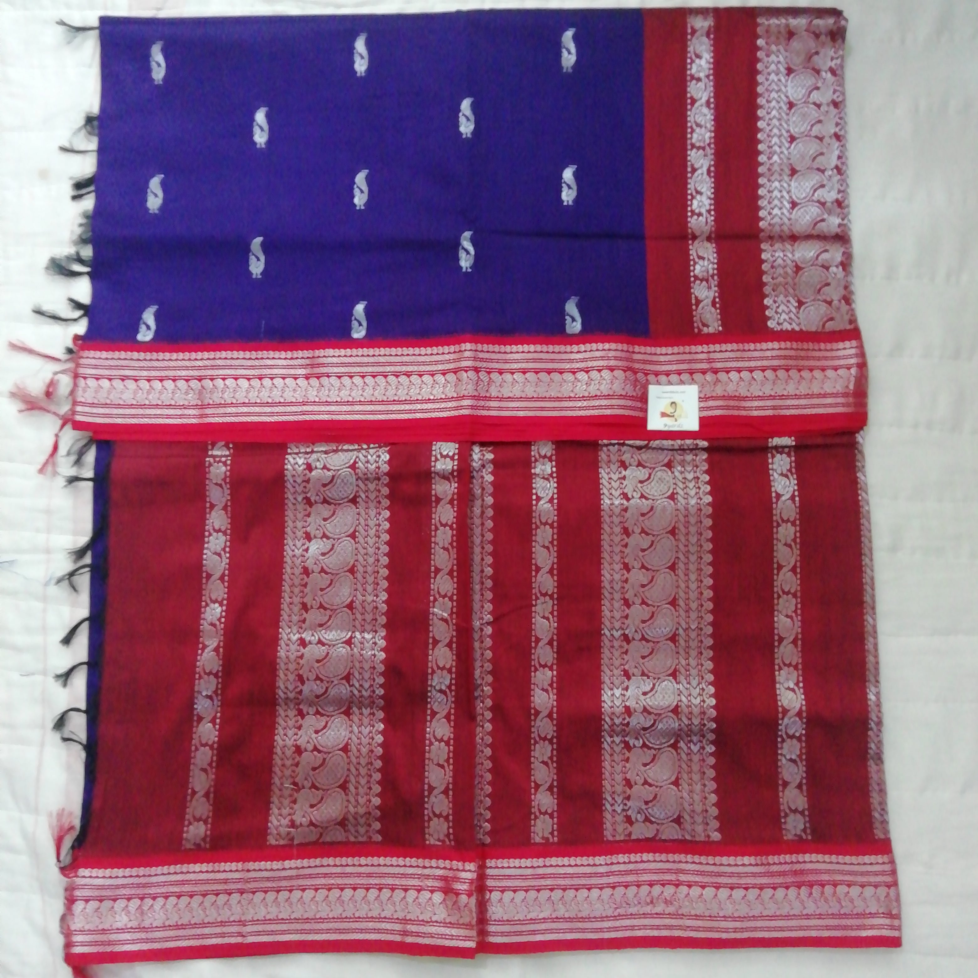 Kalyani cotton Silver zari 6yardz