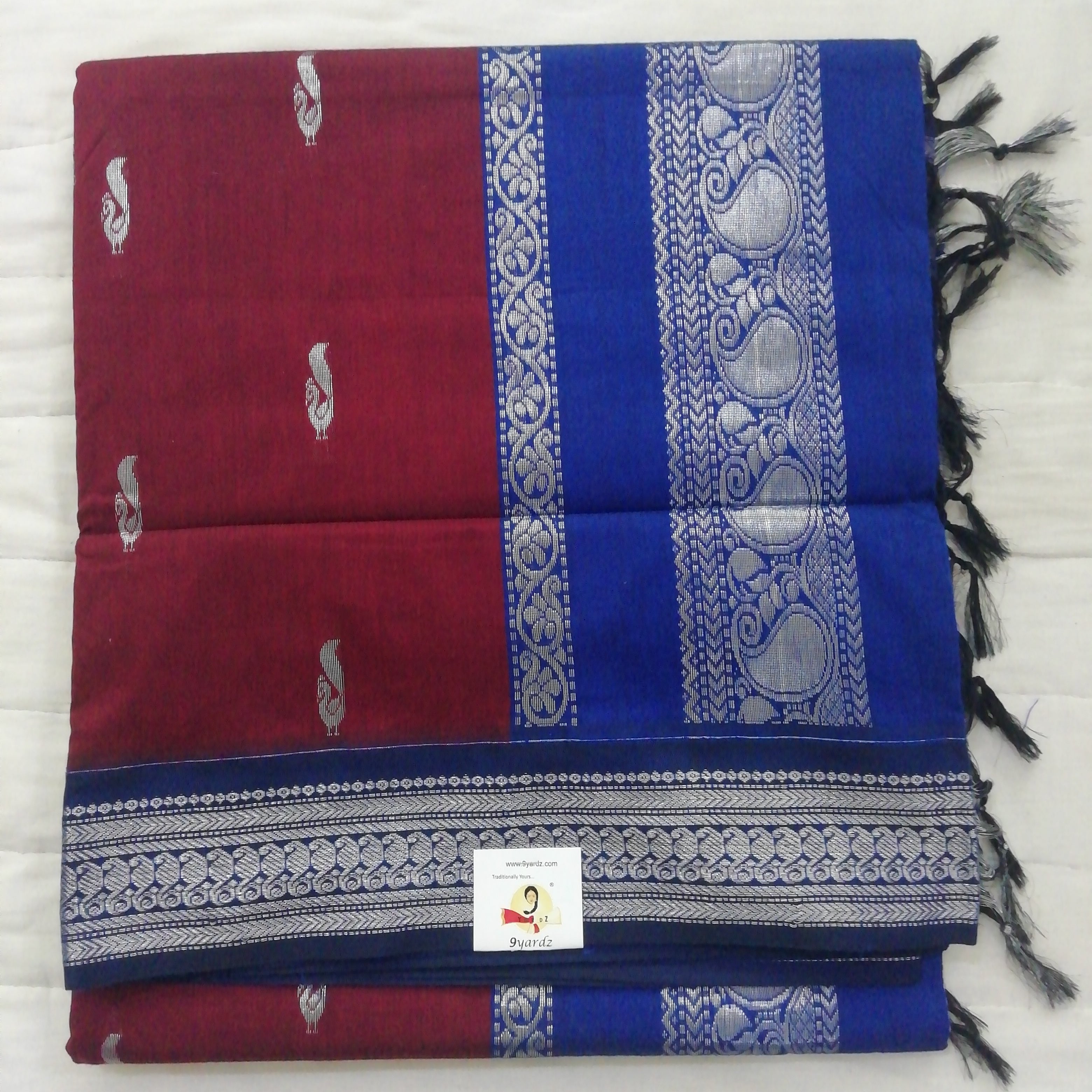 Kalyani cotton Silver zari 6yardz